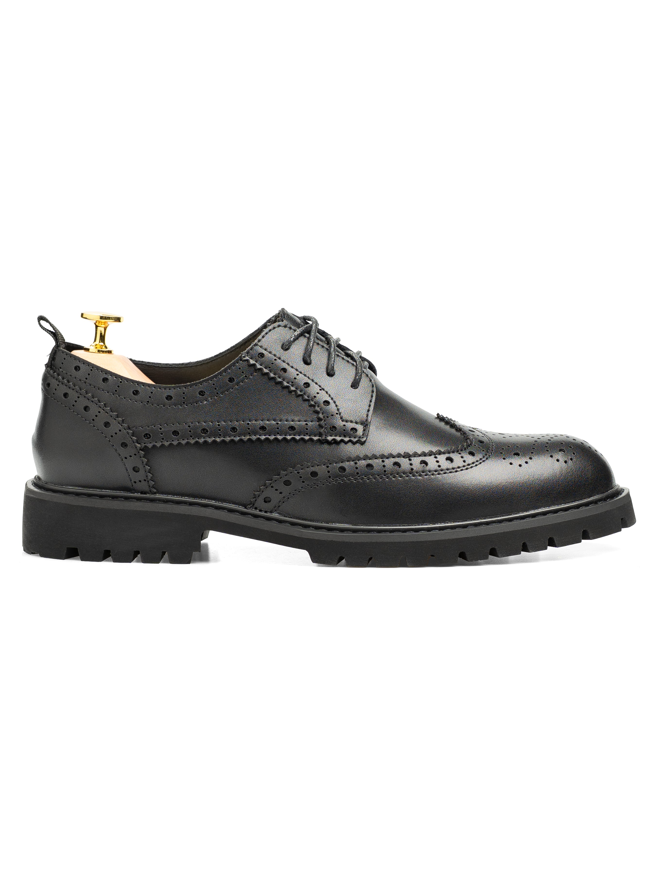 Varden Brogue - Solid Black Leather (Brava Sole)