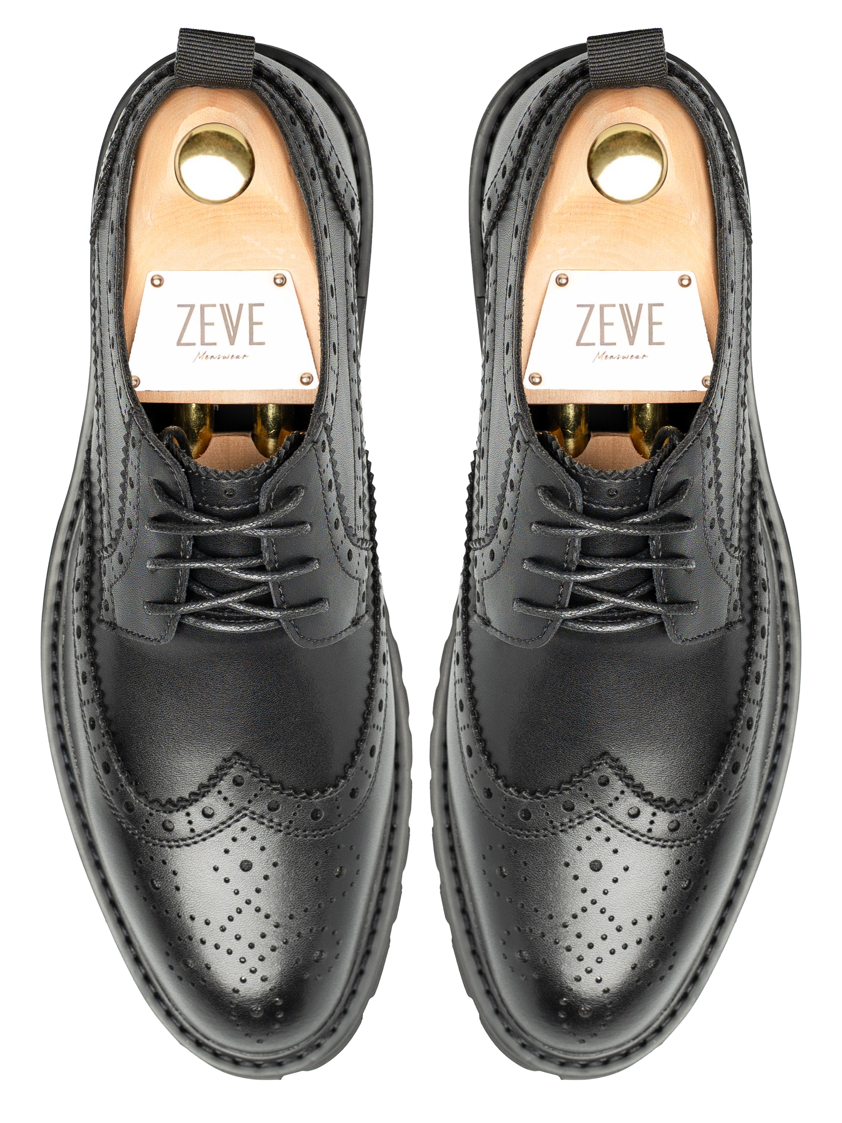 Varden Brogue - Solid Black Leather (Brava Sole)