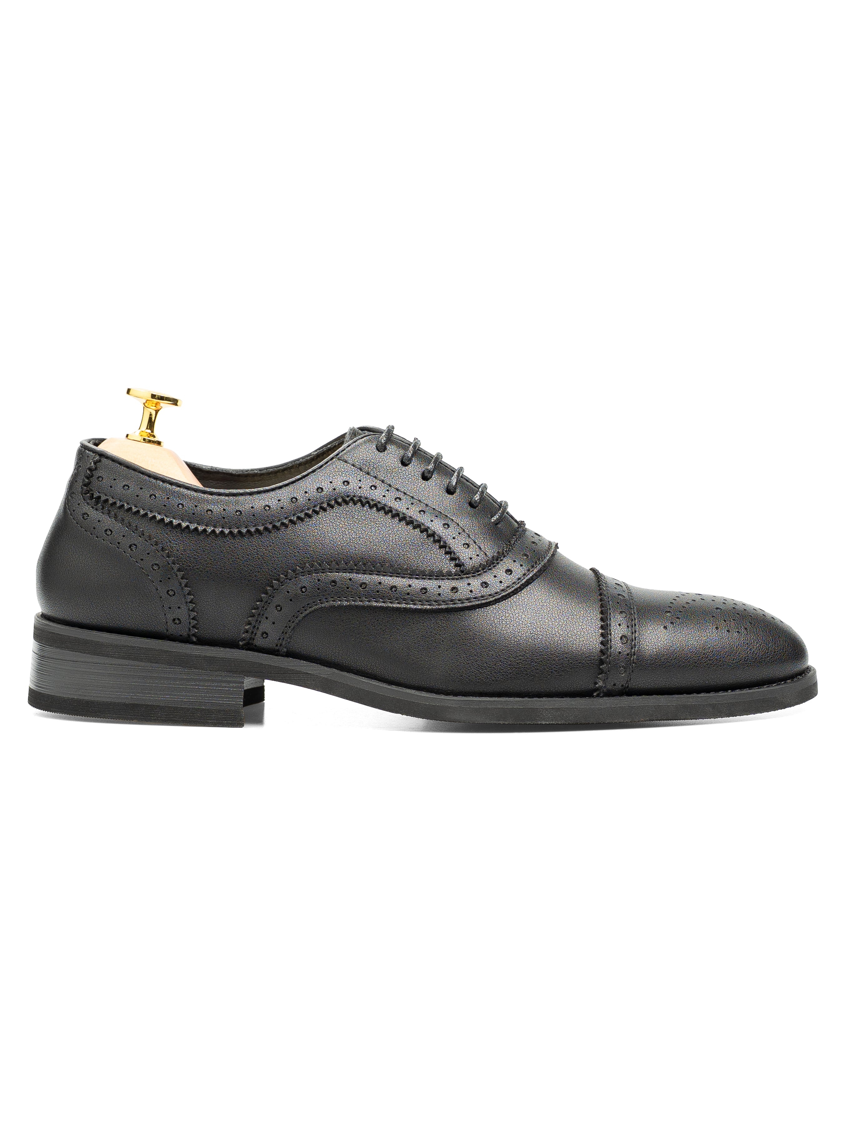Virano Semi Brogue - Solid Black Leather (Stud Sole)