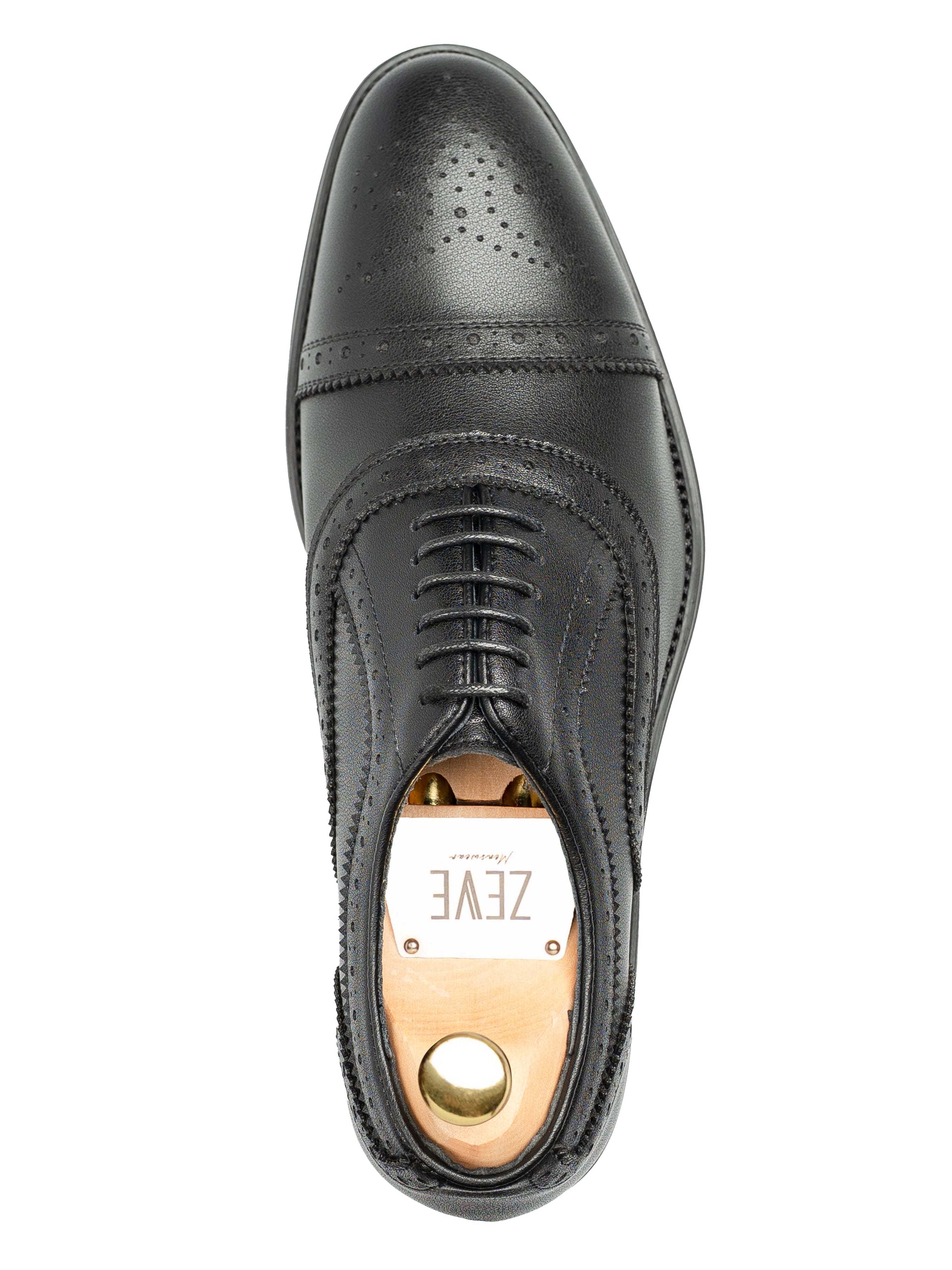 Virano Semi Brogue - Solid Black Leather (Stud Sole)