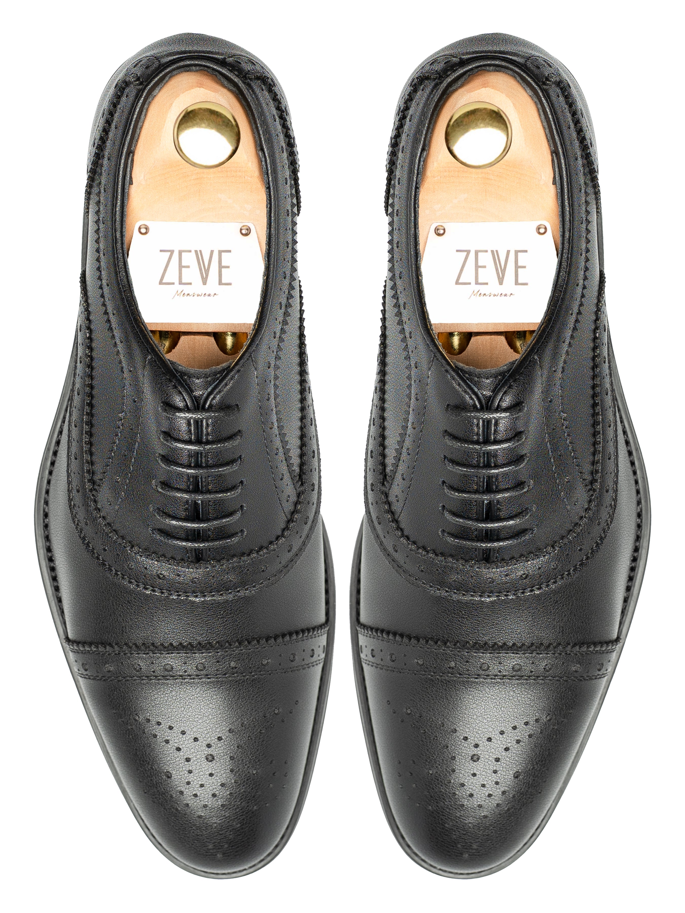 ViranoSemiBrogueSolidBlackLeather_StudSole_Top - Zeve