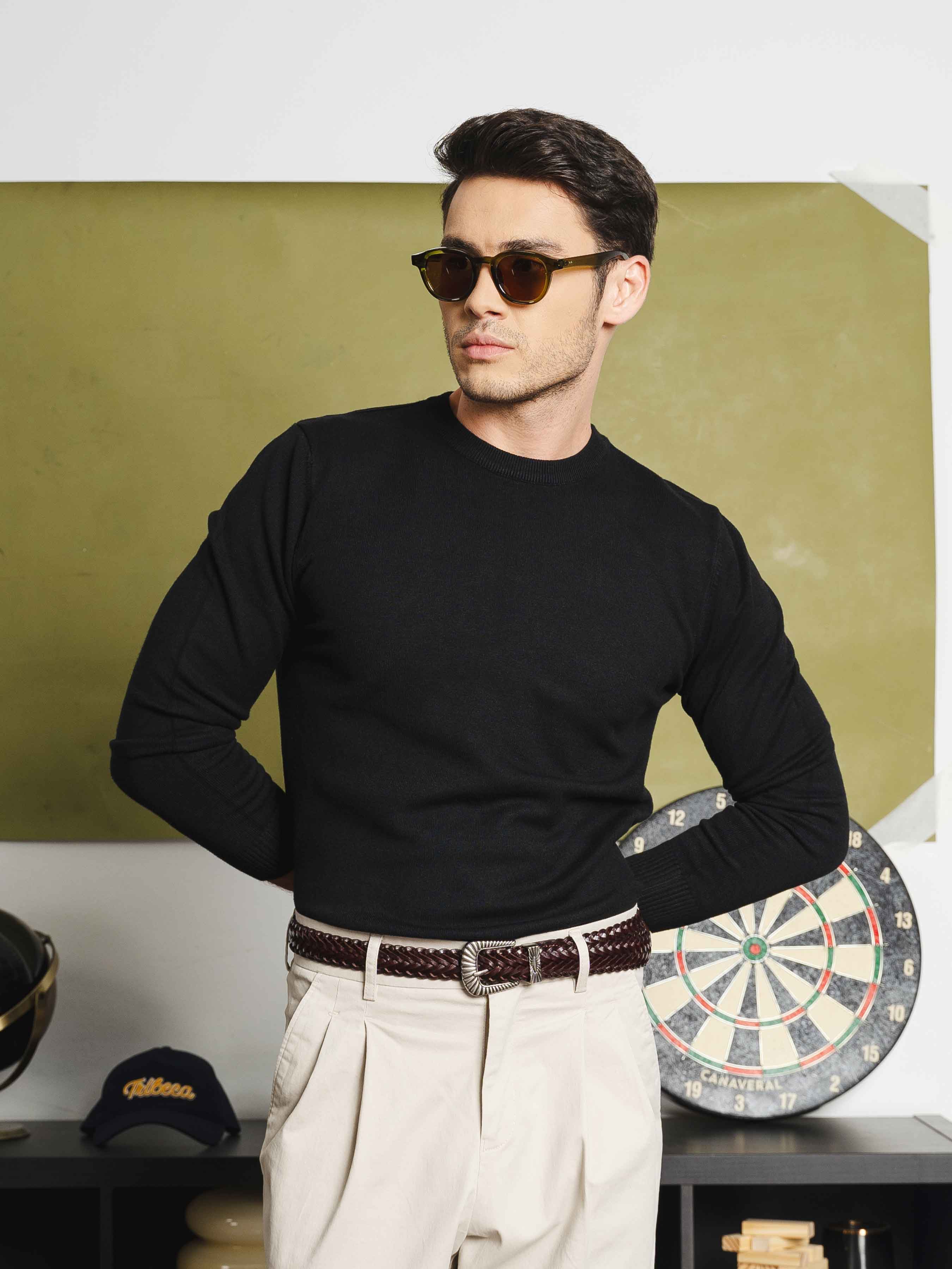 Vittorio Long Sleeve Crew Neck - Black