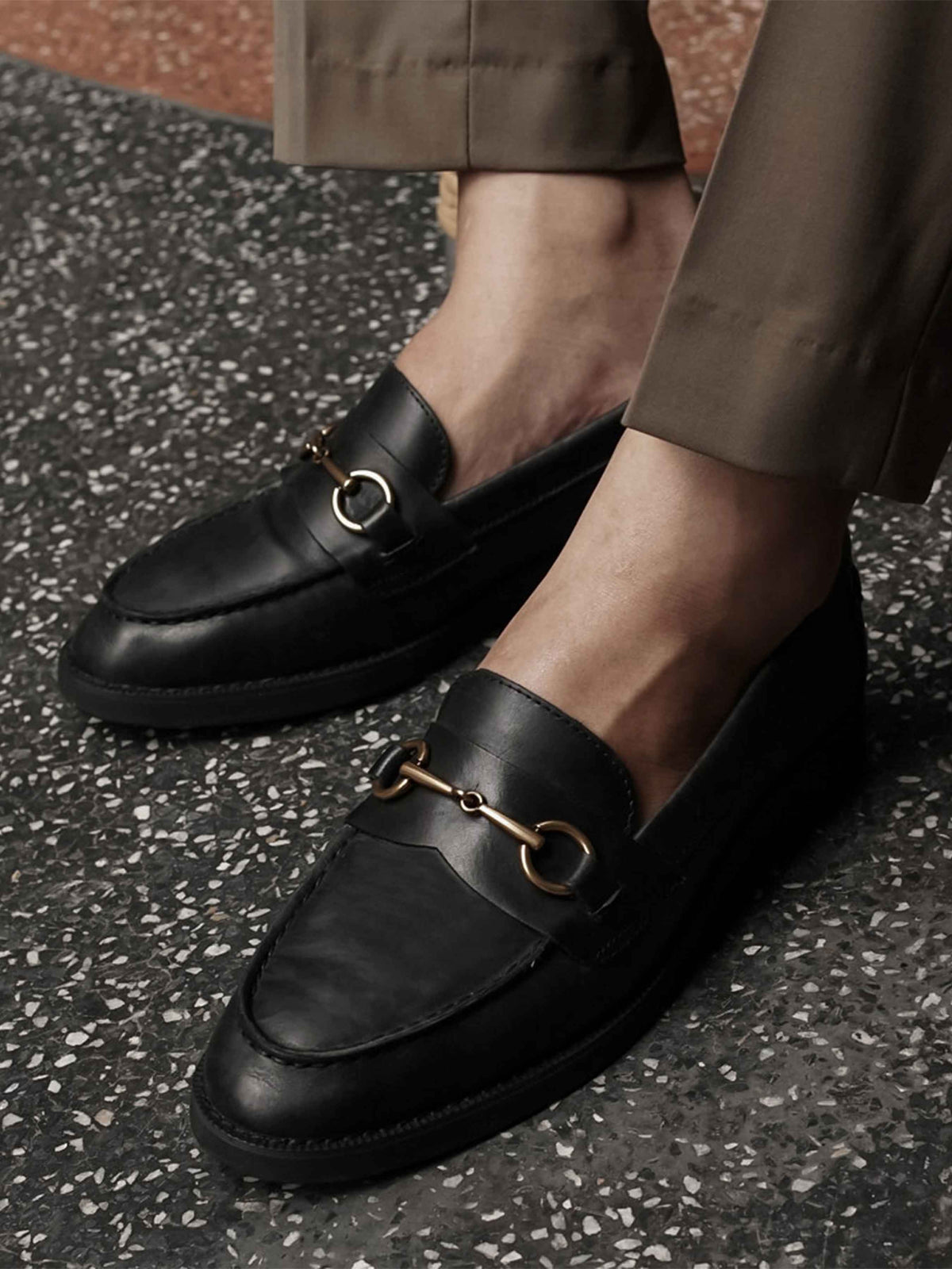 Penny Loafer Horsebit Buckle Black Leather (Crepe Sole)