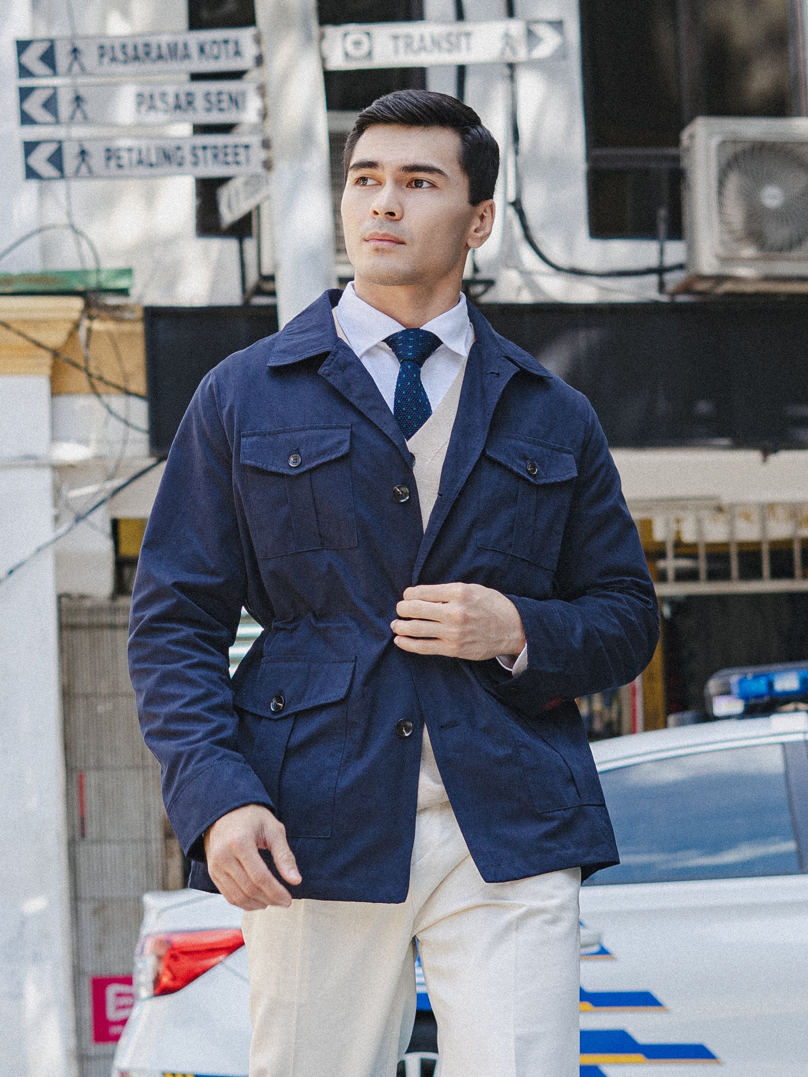 Zalta Safari Jacket - Navy Blue