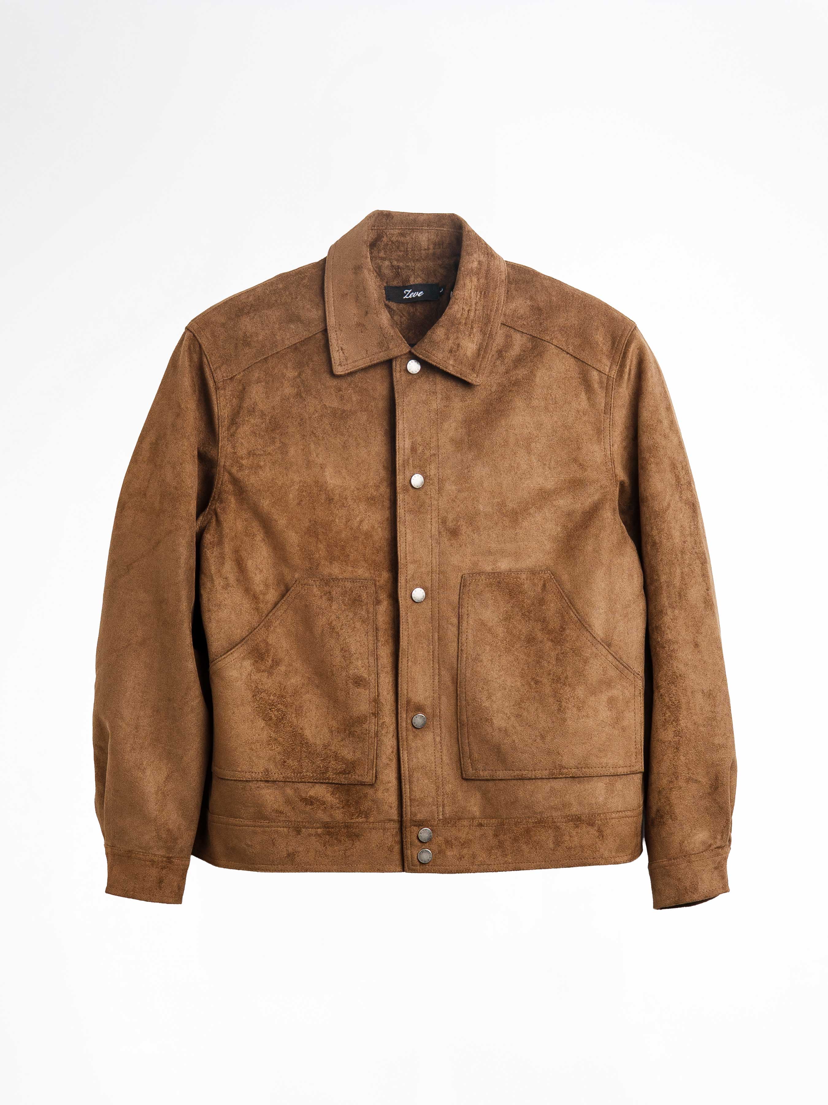 Brown suede men's jacket with button front and chest pockets, stylish casual outerwear
