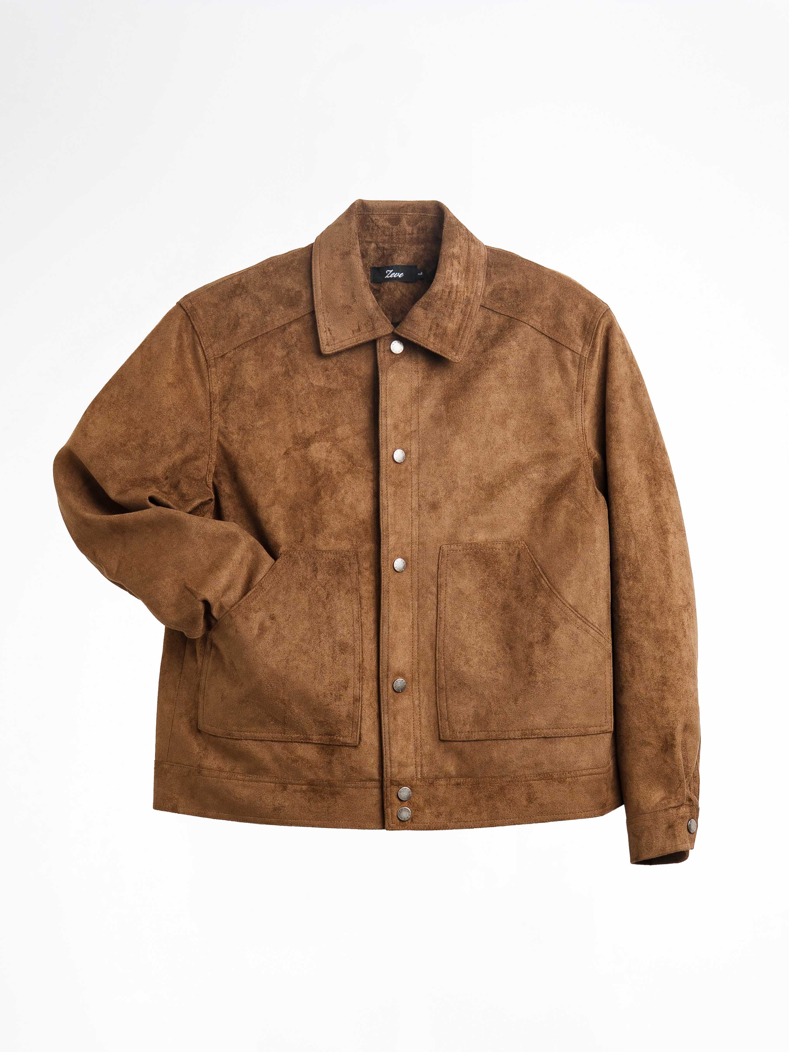Brown suede men's jacket with button front and chest pockets, stylish casual outerwear
