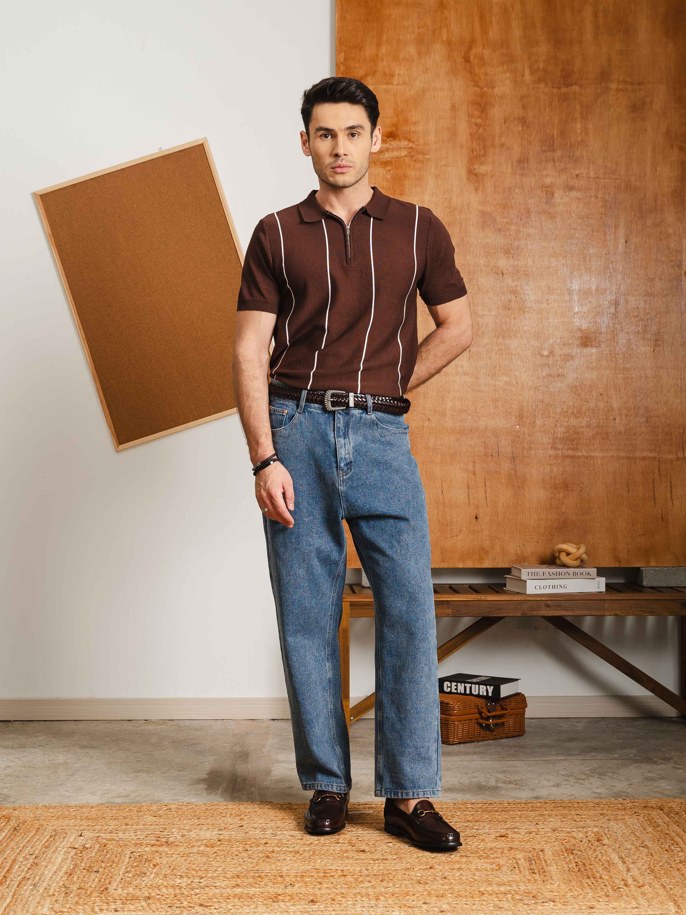 ZeccaStripeKnitTeeCoffeeQuarter-Zip2 - Zeve