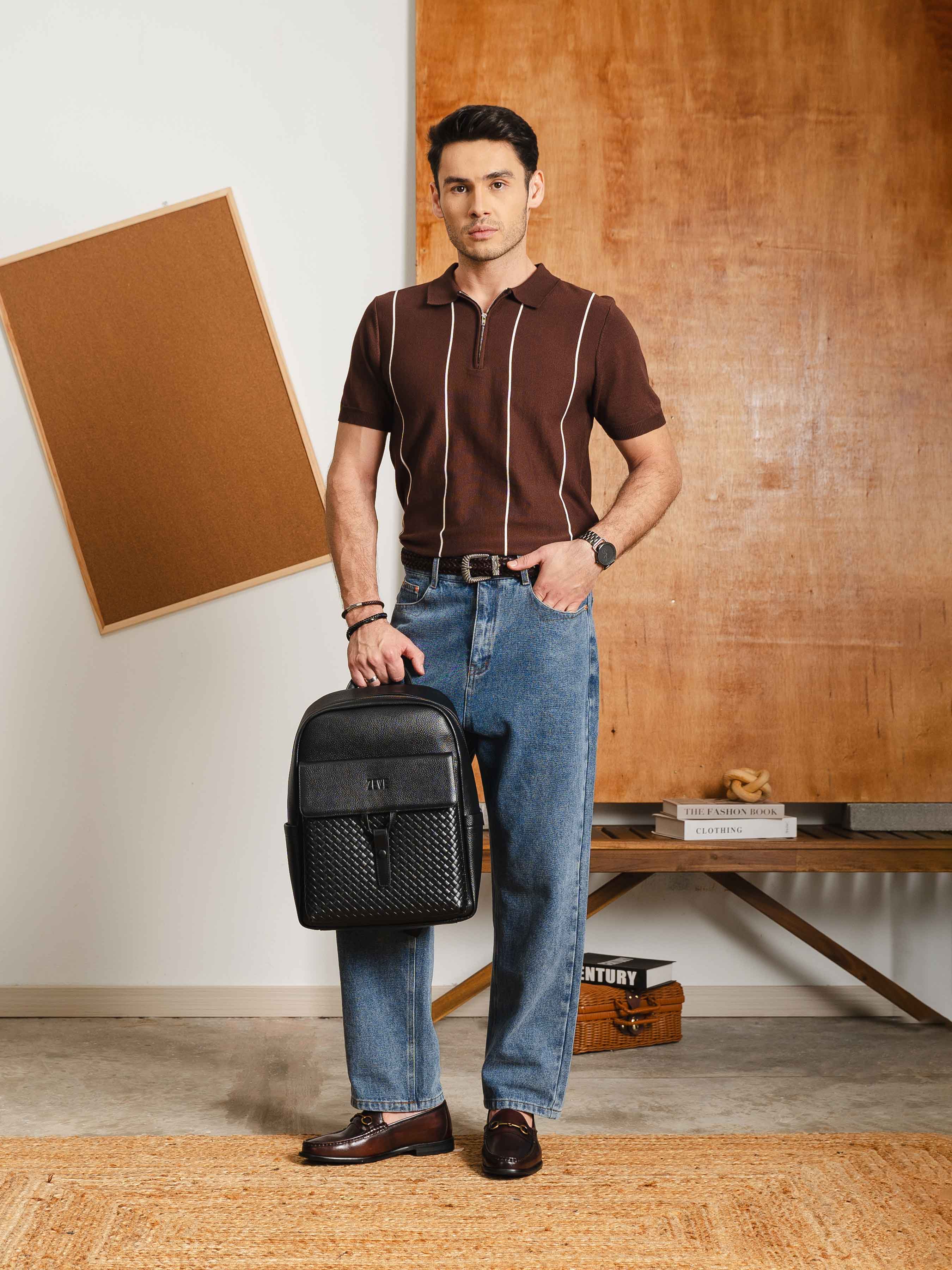 ZeccaStripeKnitTeeCoffeeQuarter-Zip3 - Zeve