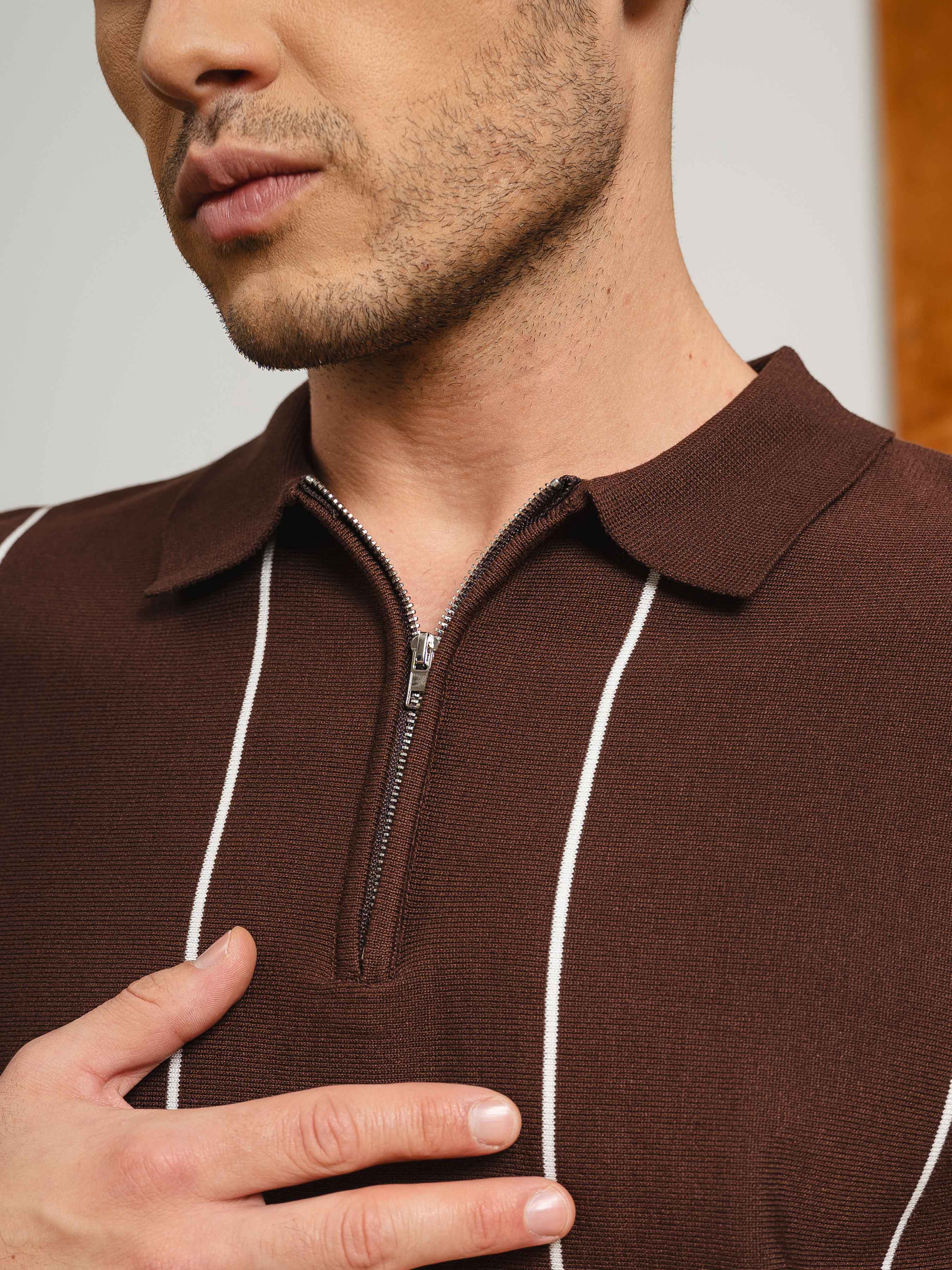 ZeccaStripeKnitTeeCoffeeQuarter-Zip7 - Zeve