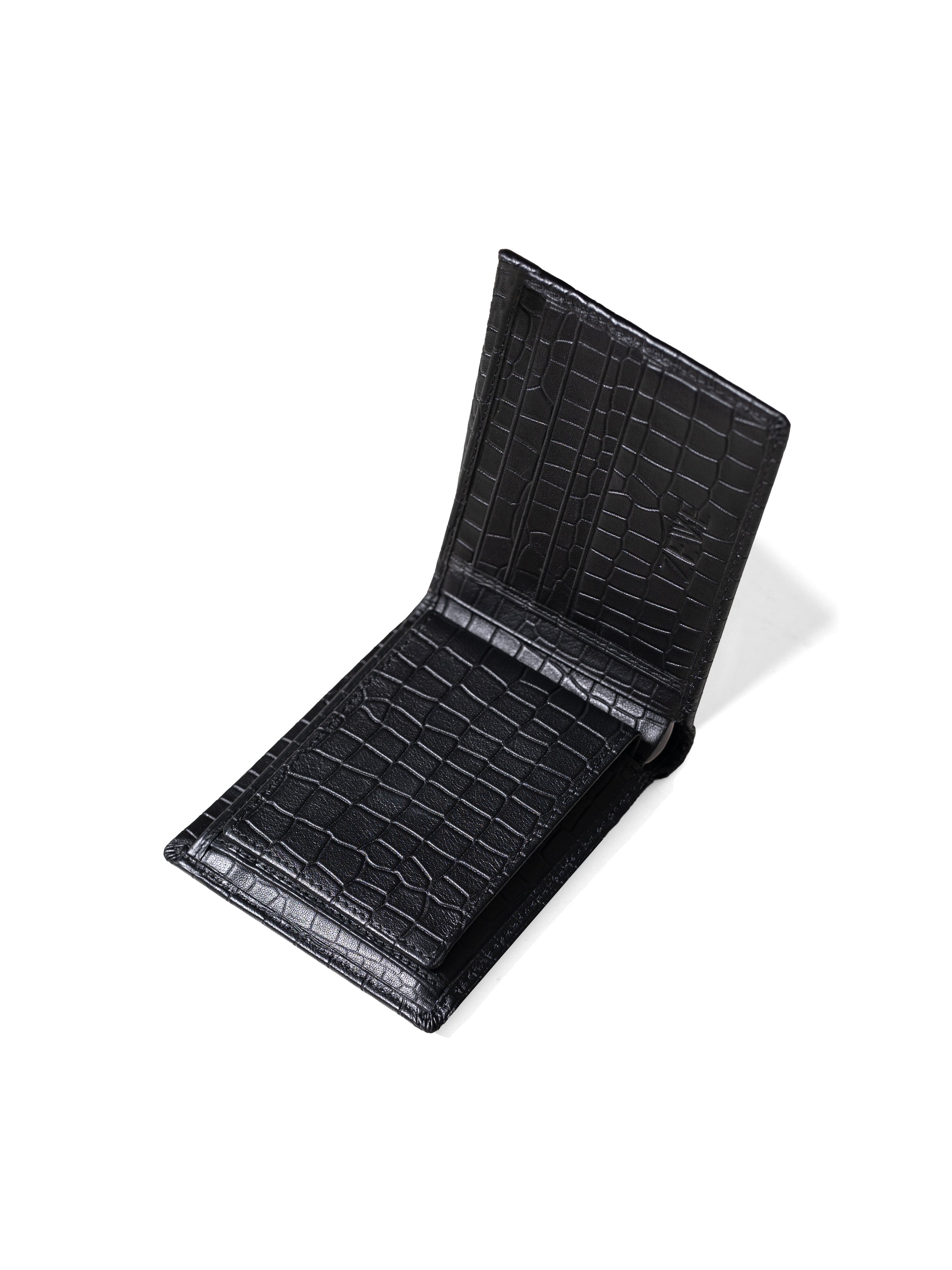 Zeve Bifold Wallet with Card Holder - Black Croco Leather