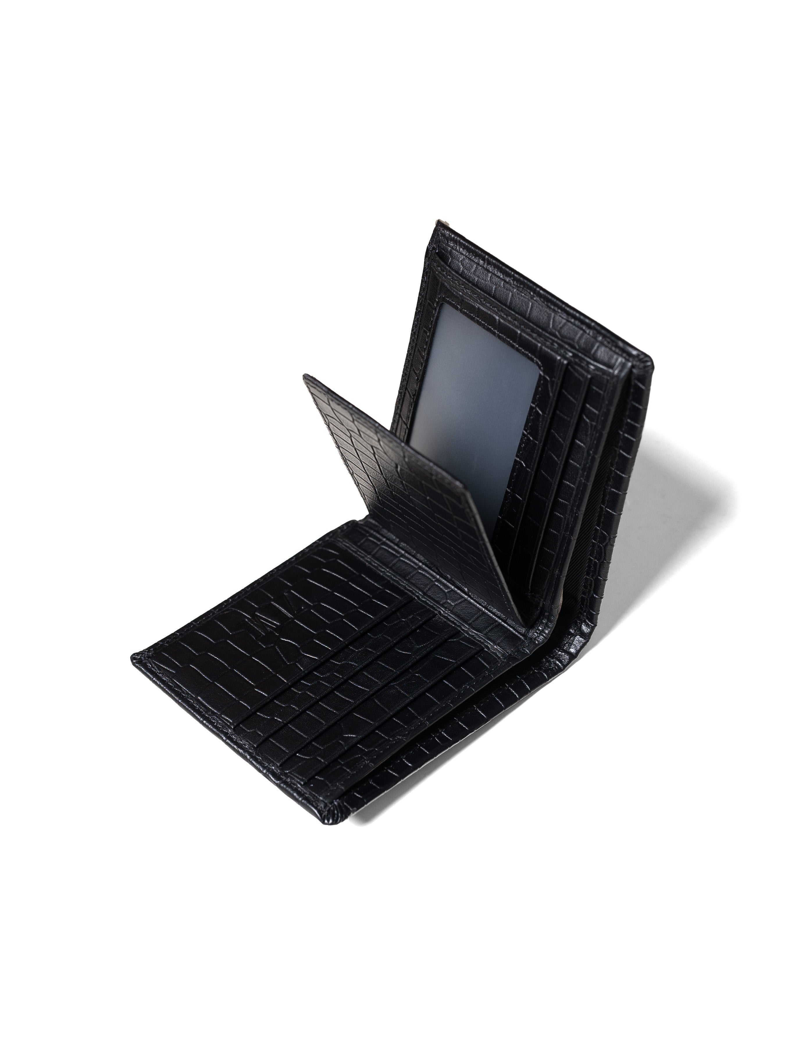 Zeve Bifold Wallet with Card Holder - Black Croco Leather