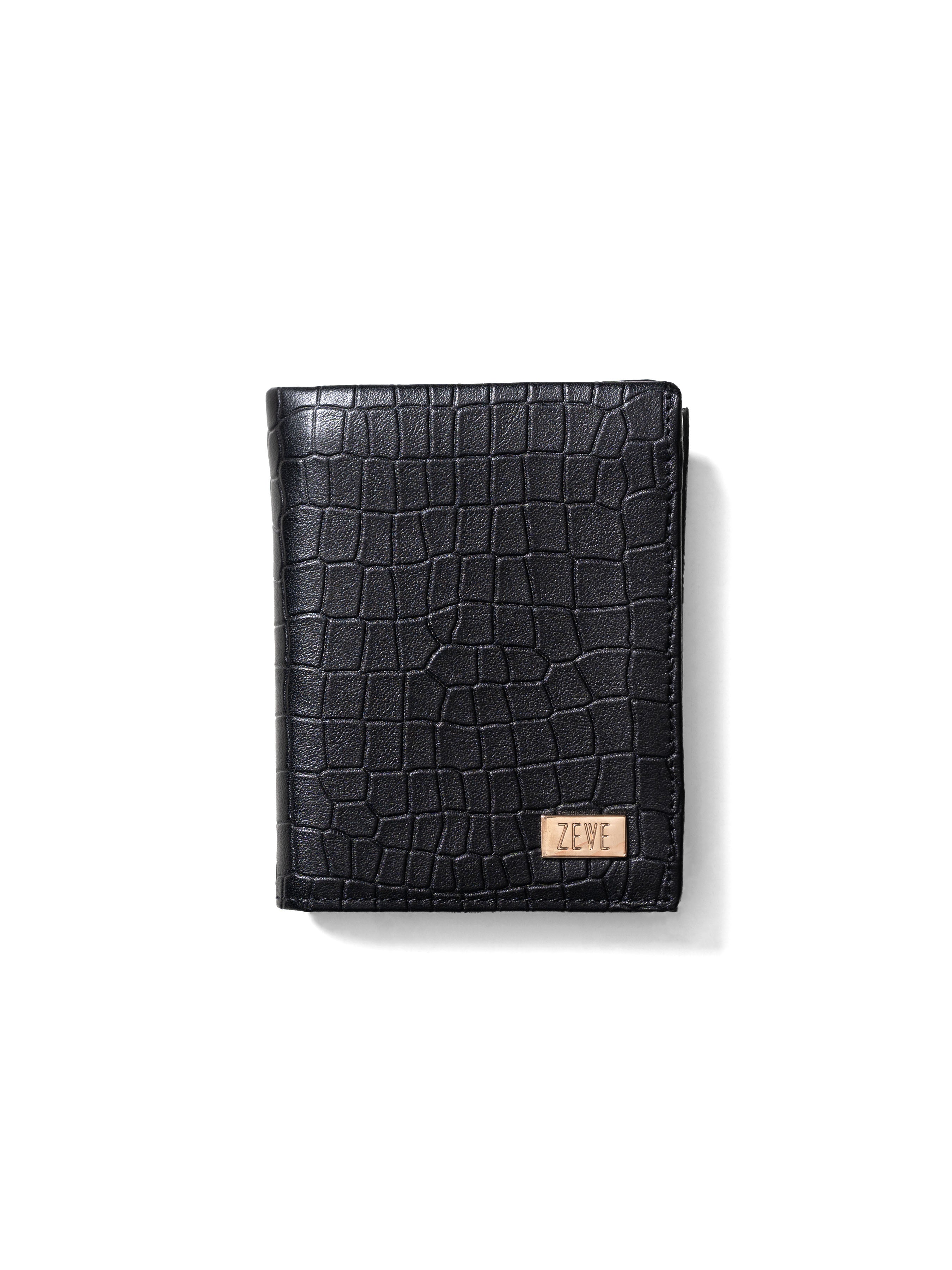 Zeve Folding Wallet - Black Croco Leather