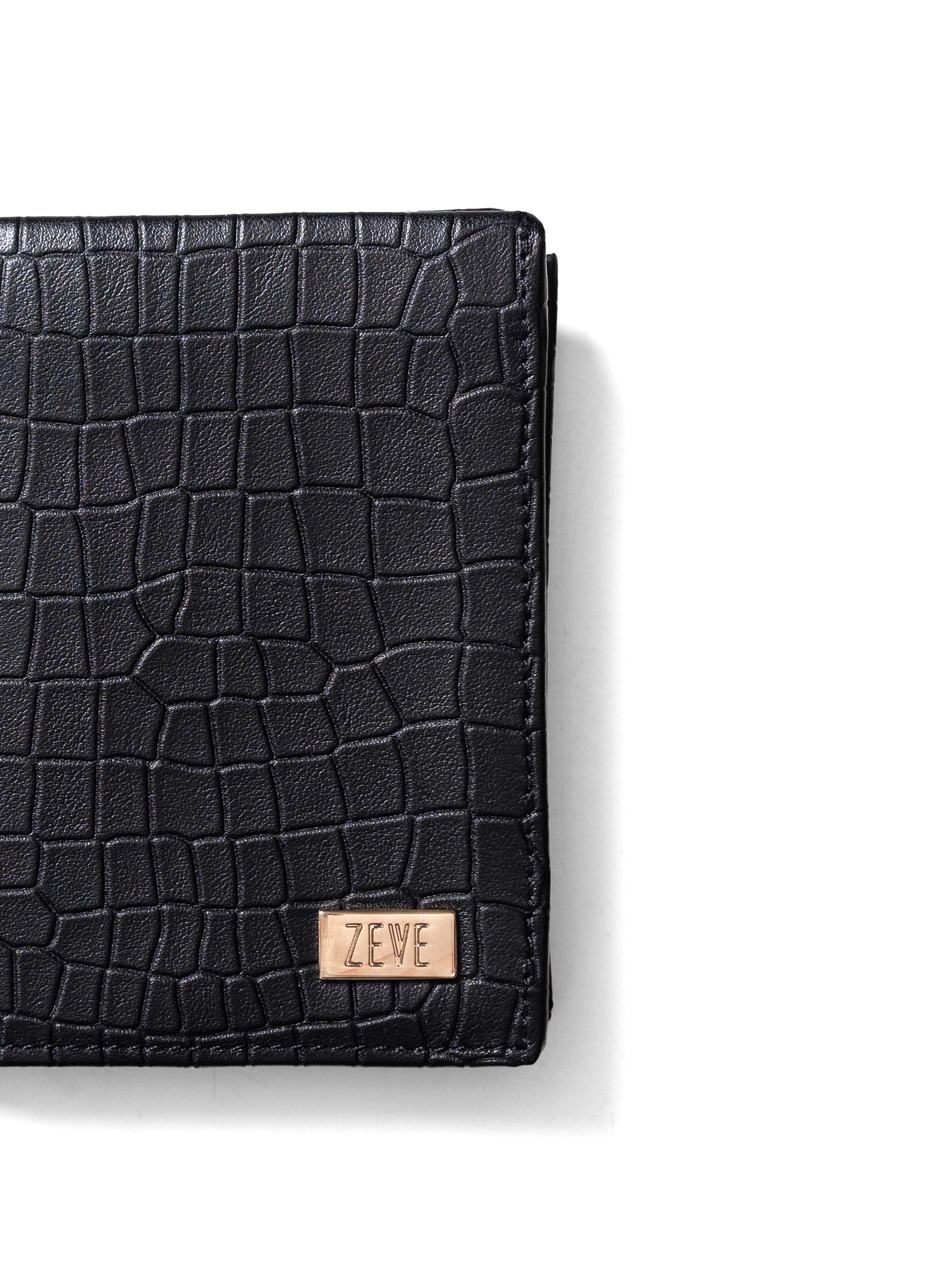 Zeve Folding Wallet - Black Croco Leather