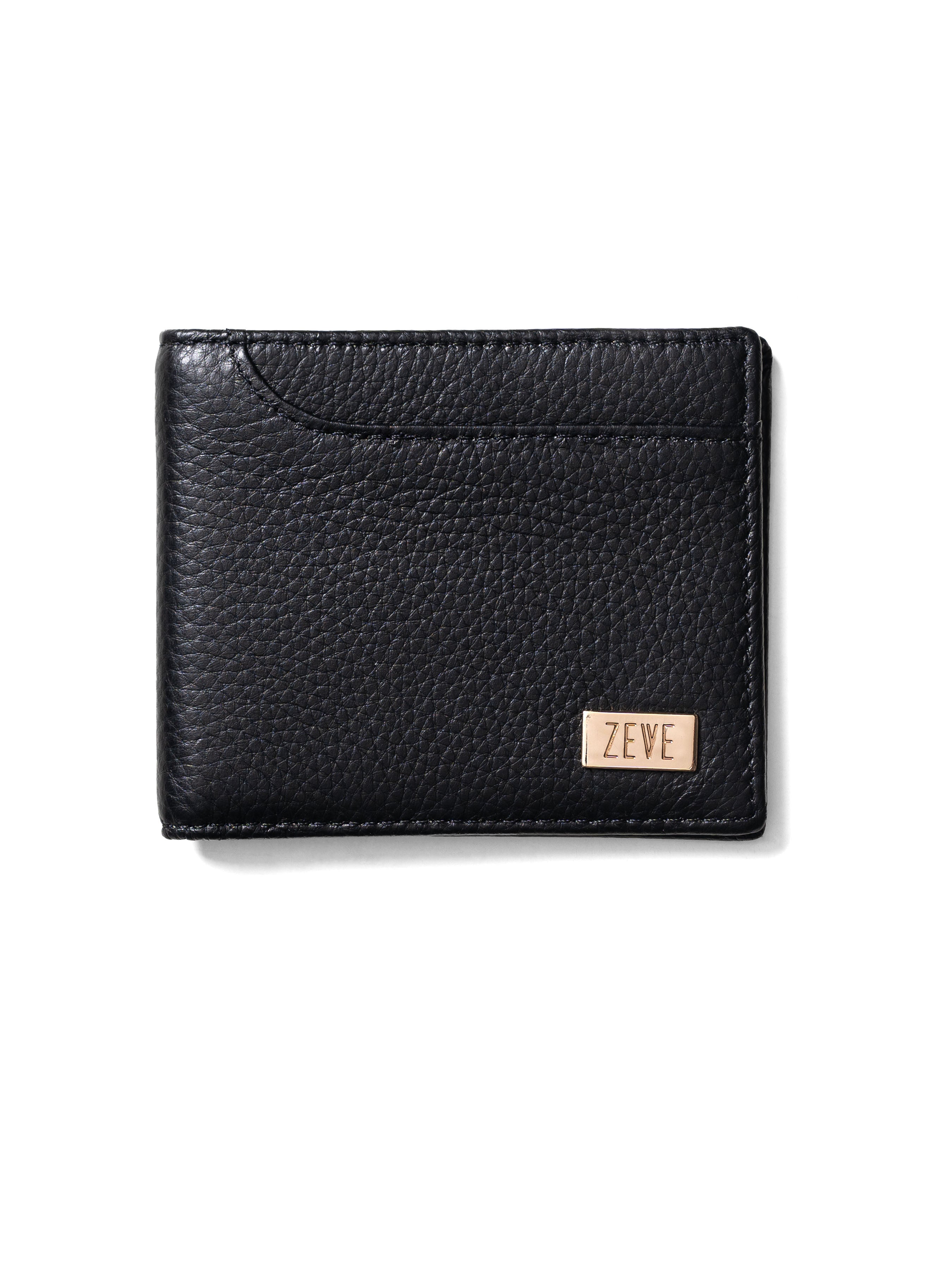 Zeve Slim Bifold Wallet - Black Pebble Grain Leather