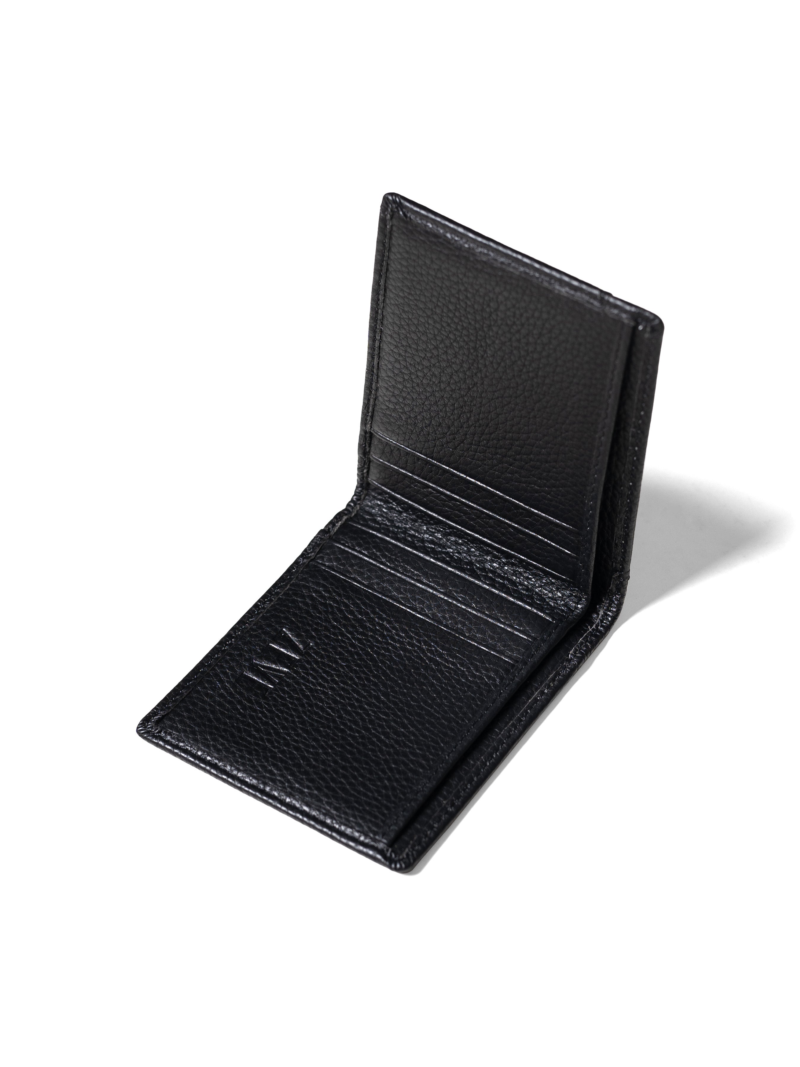 Zeve Slim Bifold Wallet - Black Pebble Grain Leather