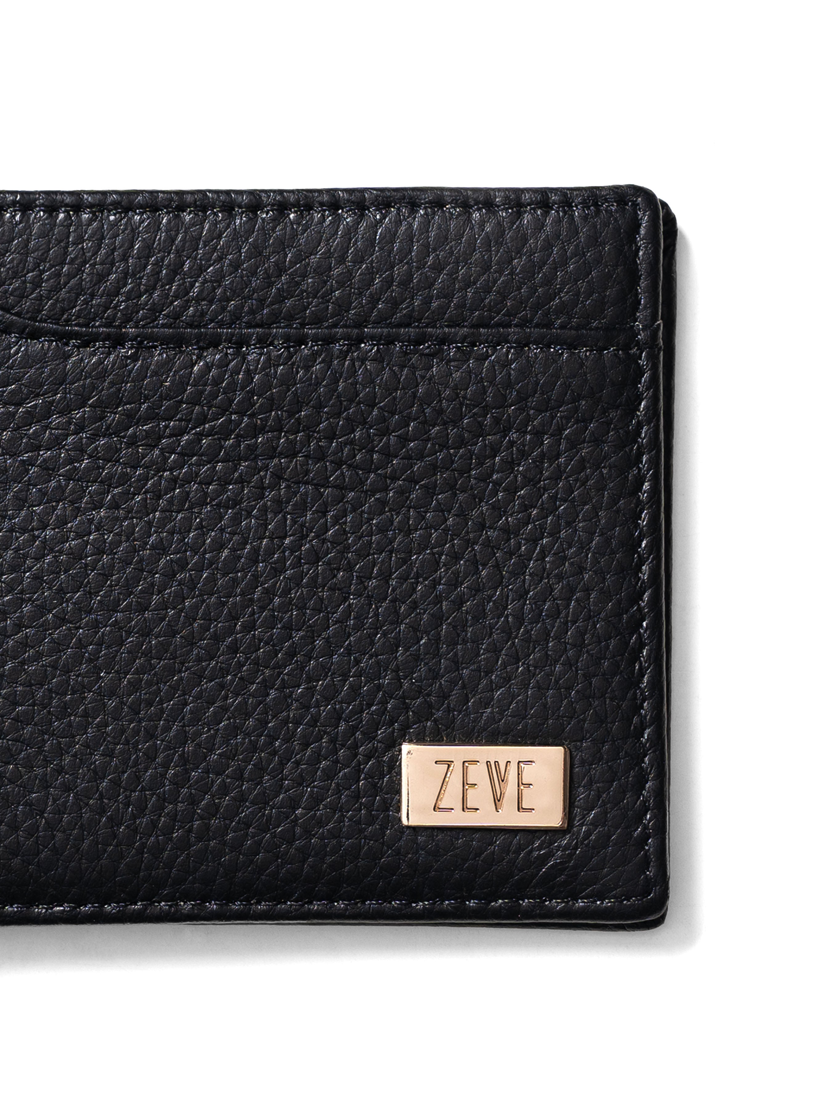 Zeve Slim Bifold Wallet - Black Pebble Grain Leather