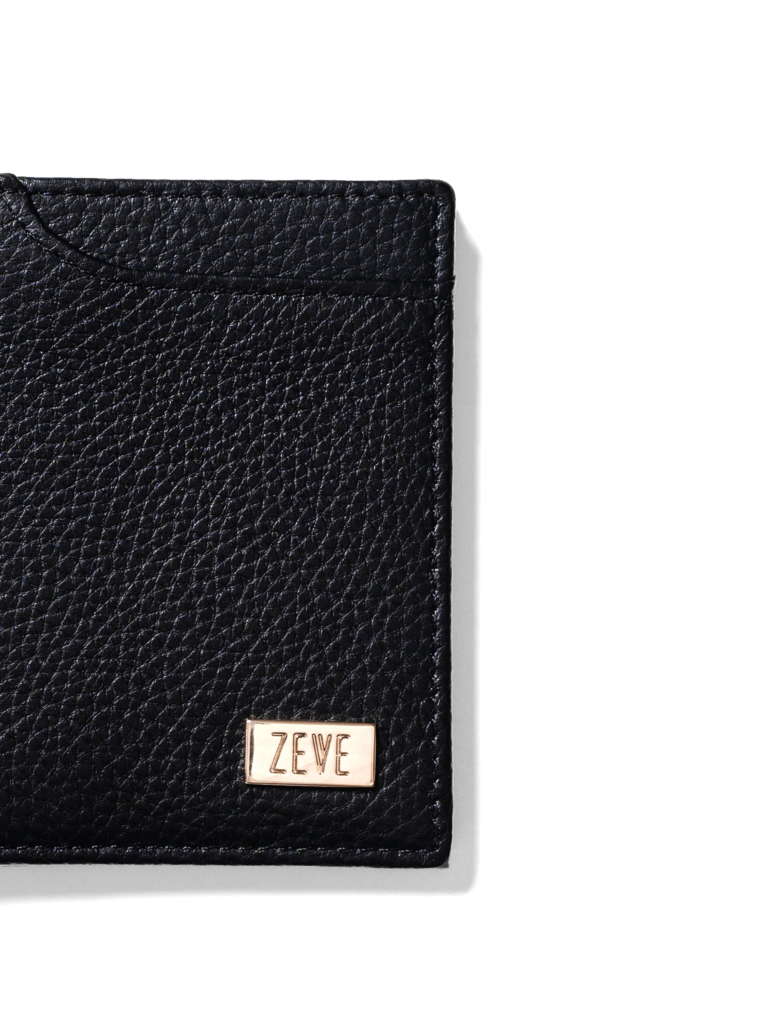 Zeve Slim Folding Wallet - Black Pebble Grain Leather