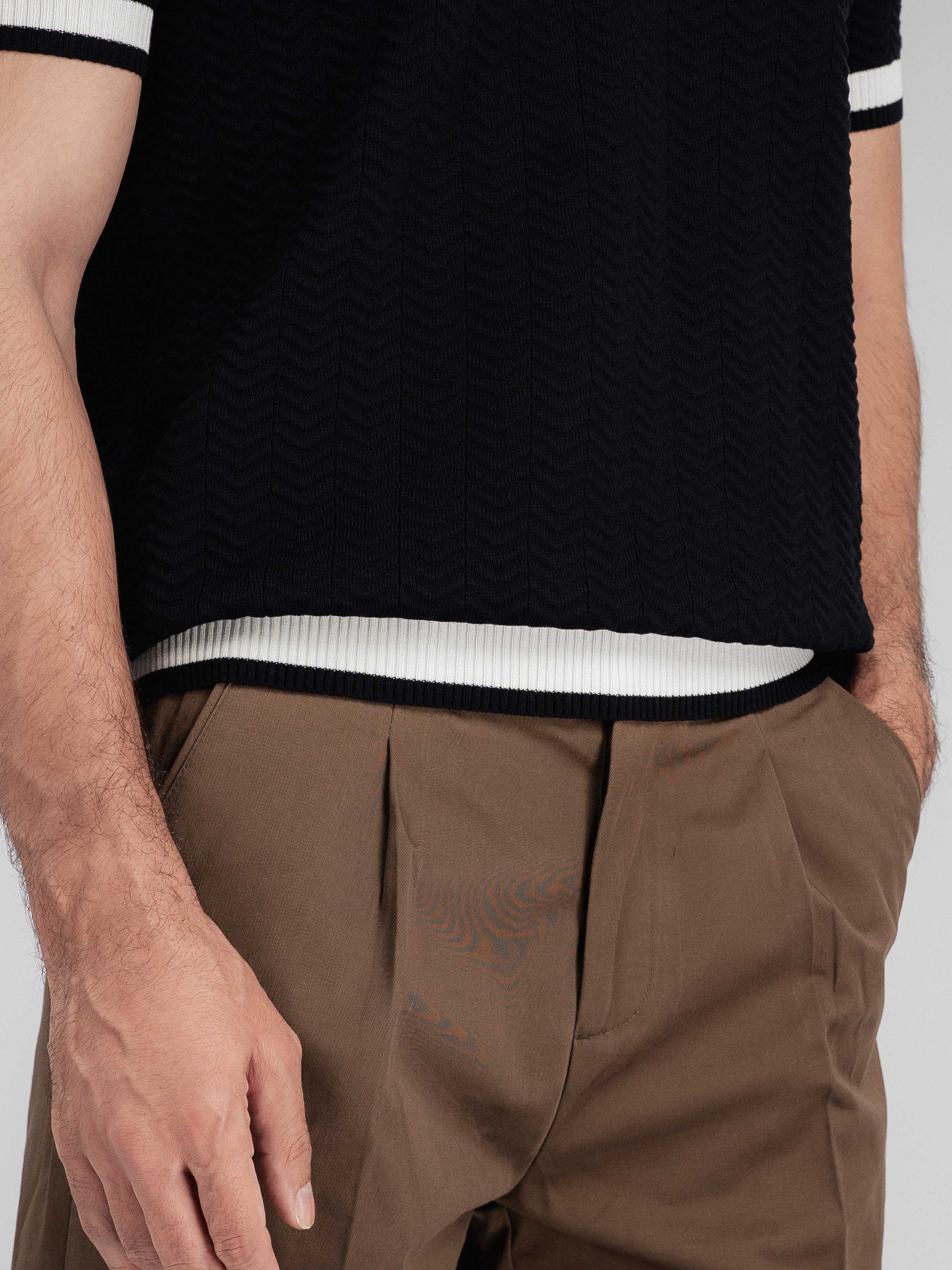 Zita Wave Knit Tee - Black Open Collar