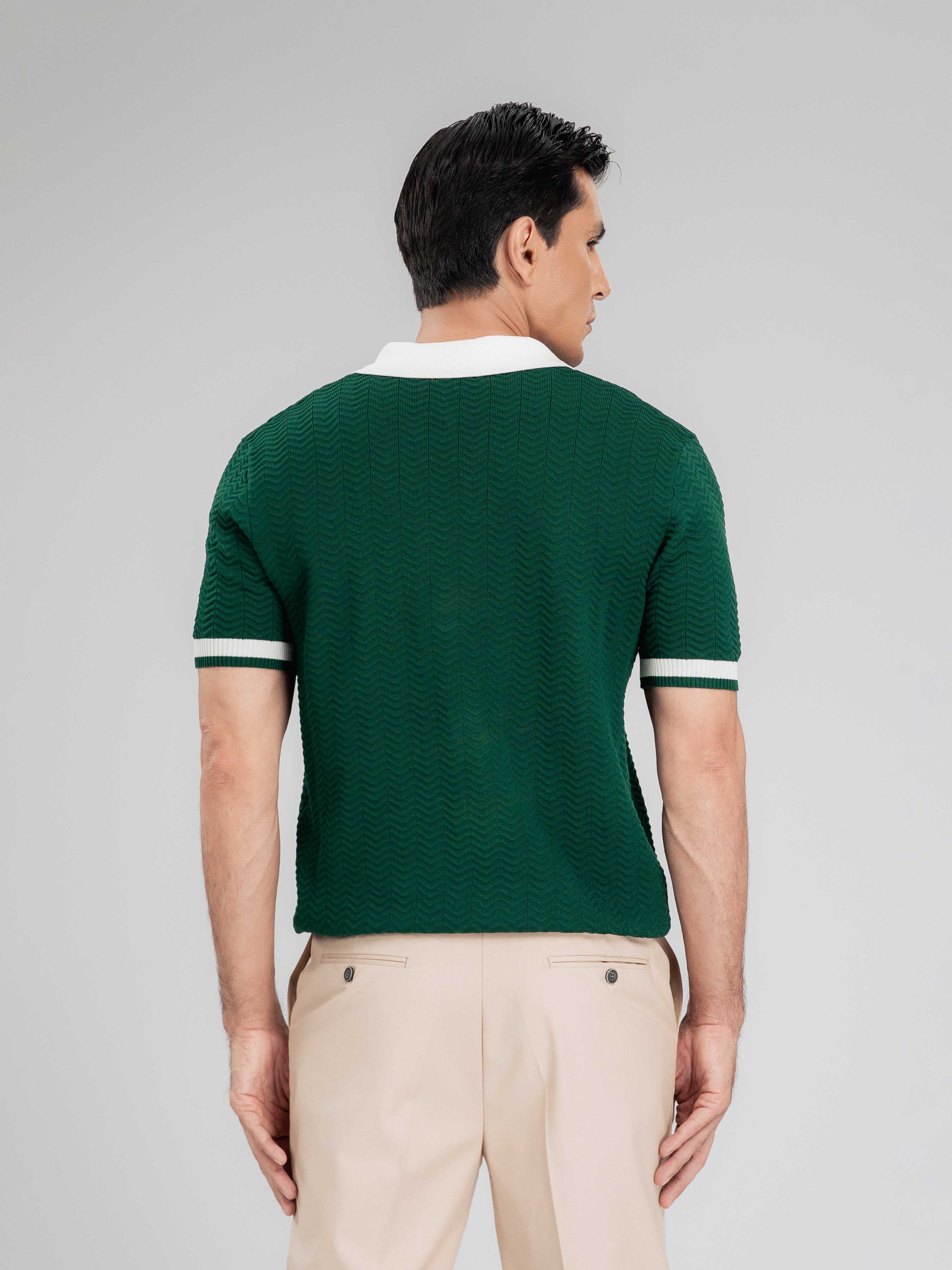 ZitaWaveKnitTeeEmeraldOpenCollarBack - Zeve