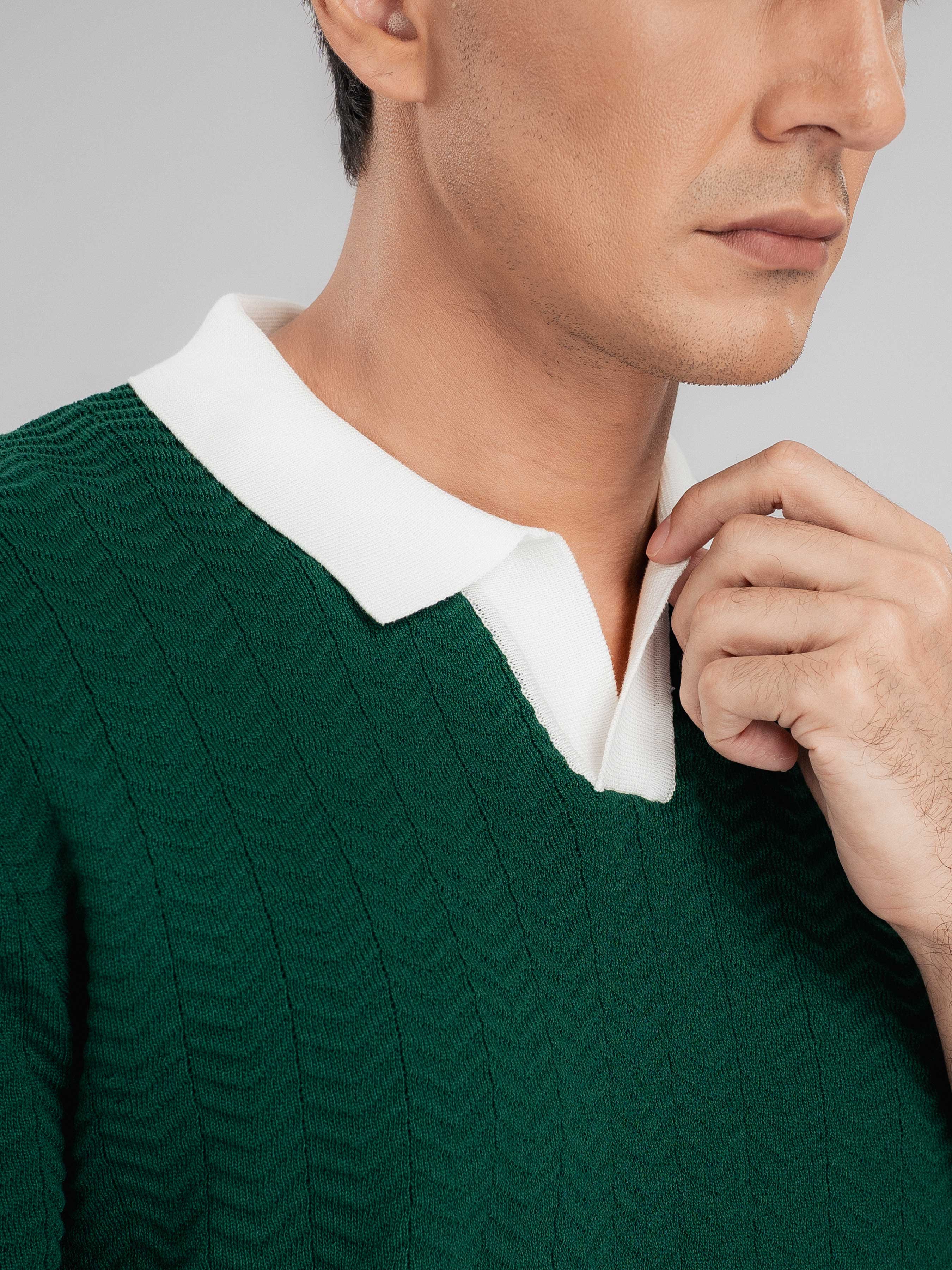 ZitaWaveKnitTeeEmeraldOpenCollarCollar - Zeve
