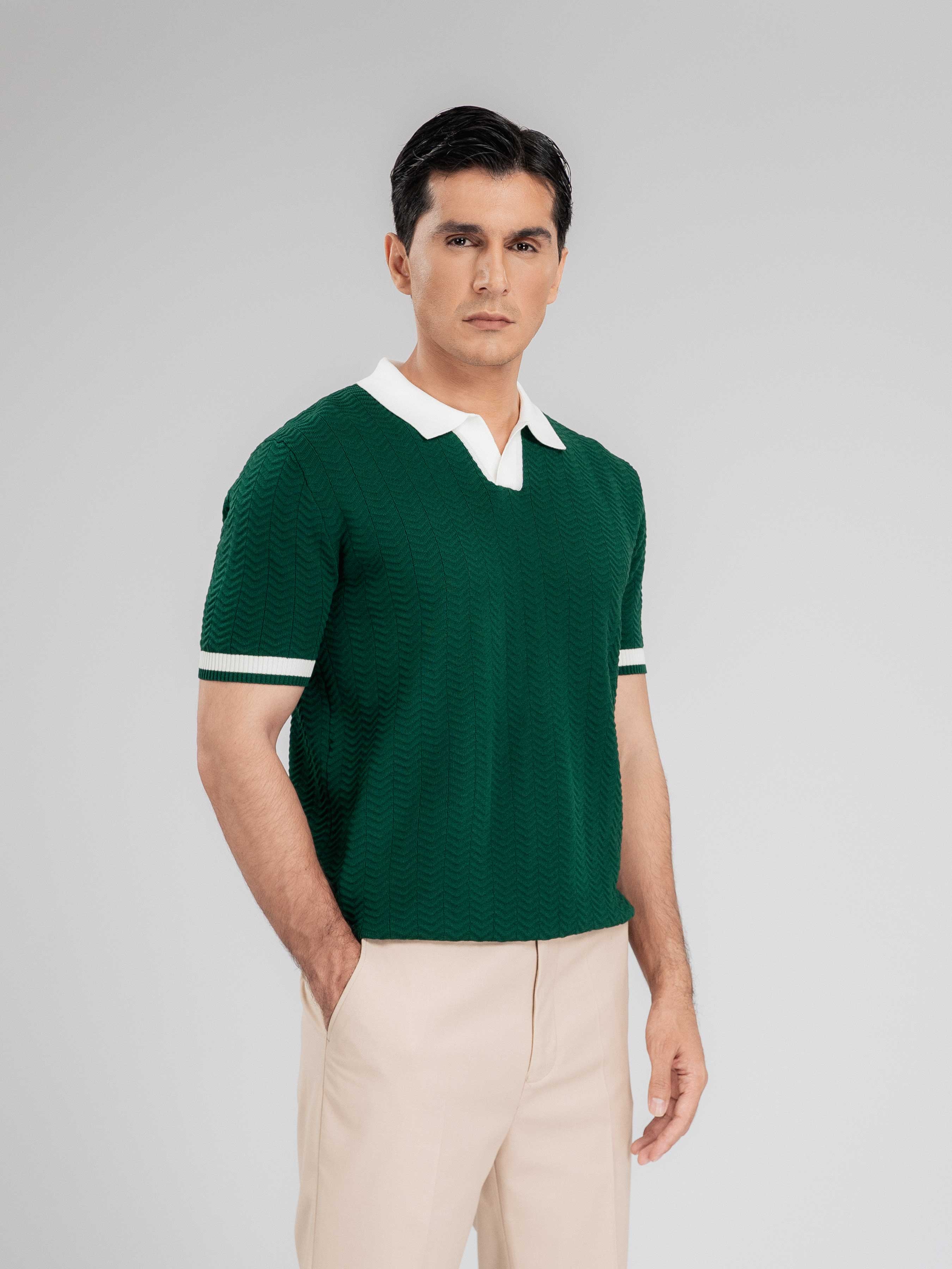 ZitaWaveKnitTeeEmeraldOpenCollarMain - Zeve