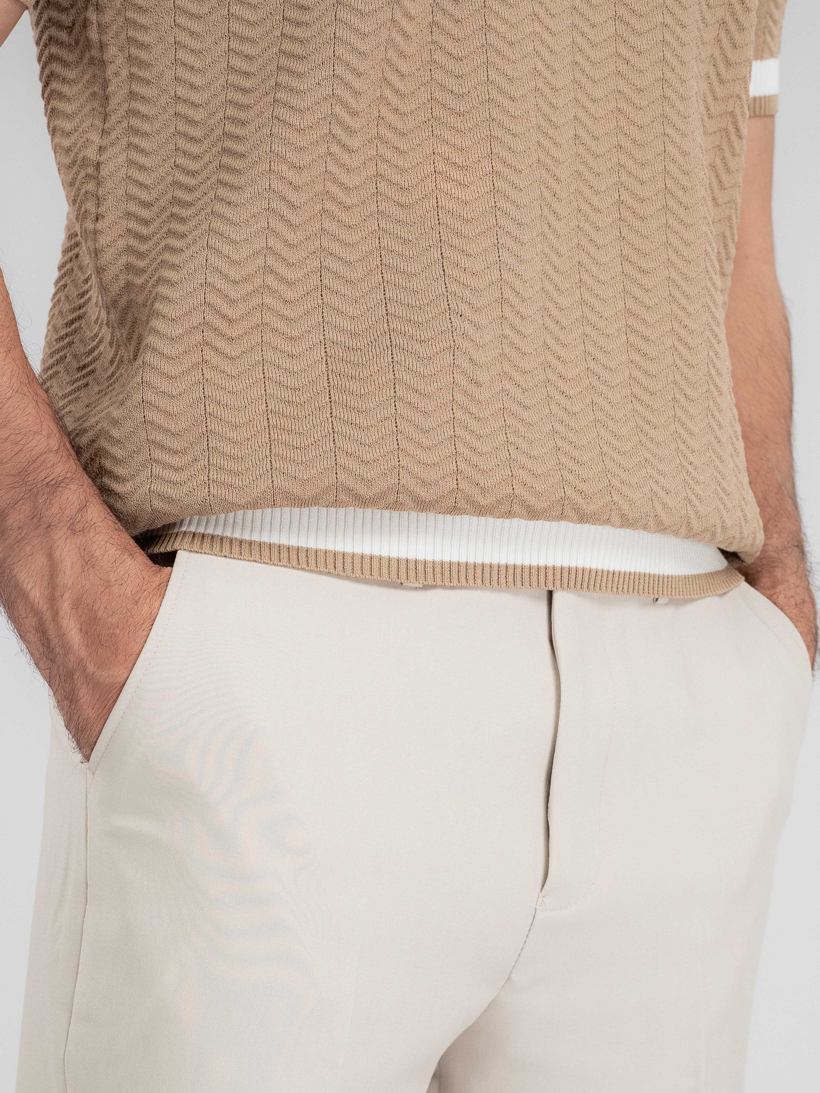 Zita Wave Knit Tee - Khaki Open Collar