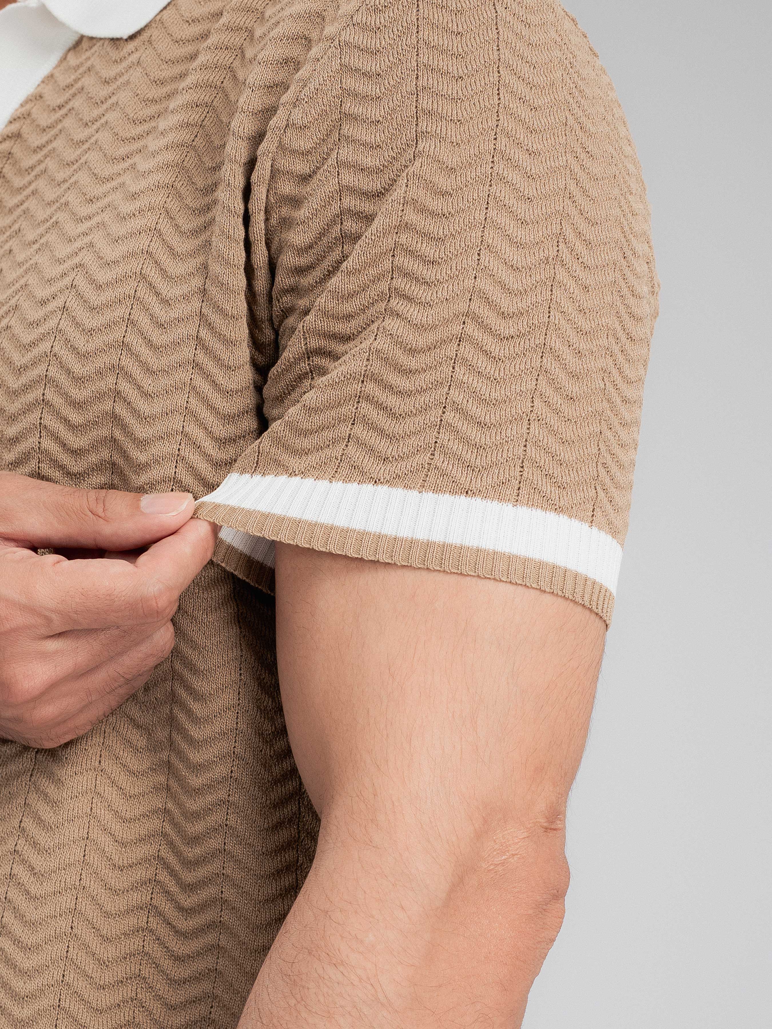 Zita Wave Knit Tee - Khaki Open Collar