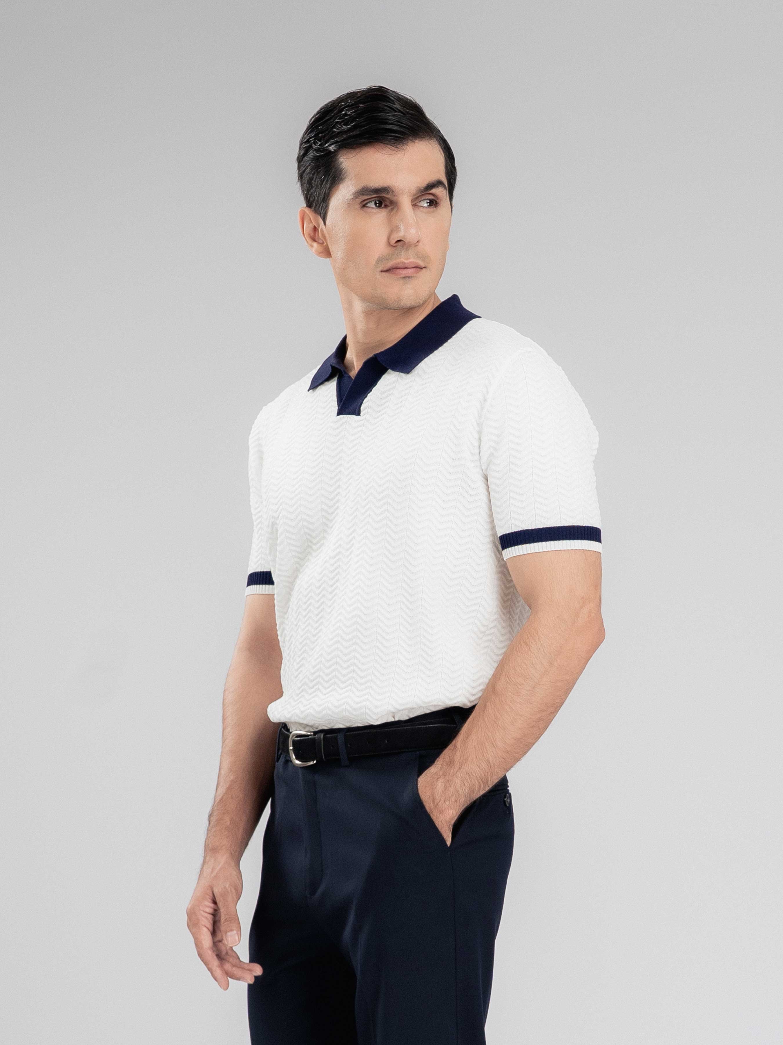 ZitaWaveKnitTeeWhiteOpenCollarHalf - Zeve