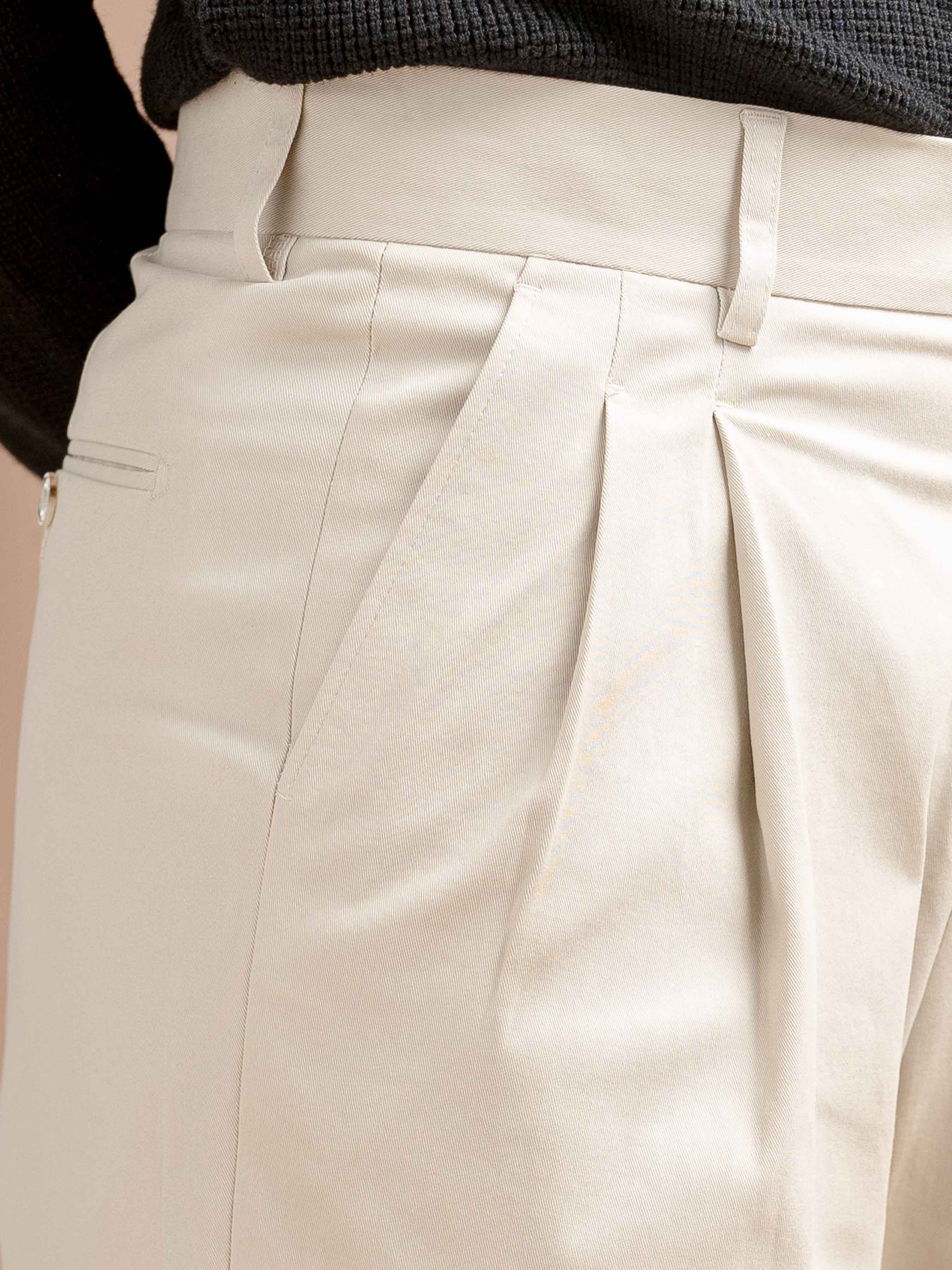 Venezia Pleated Trousers - Beige Apricot (Wide Fit)