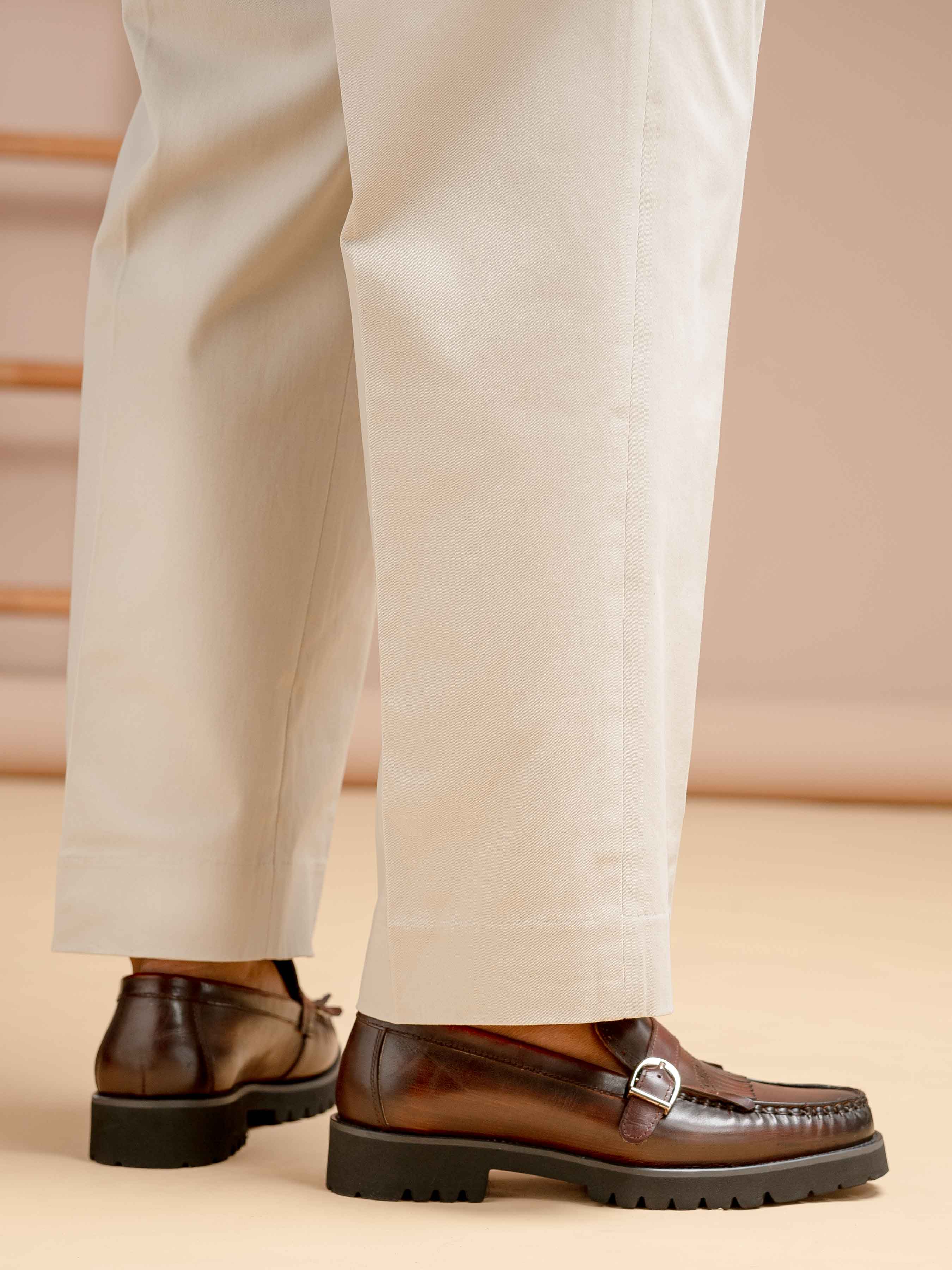 Venezia Pleated Trousers - Beige Apricot (Wide Fit)