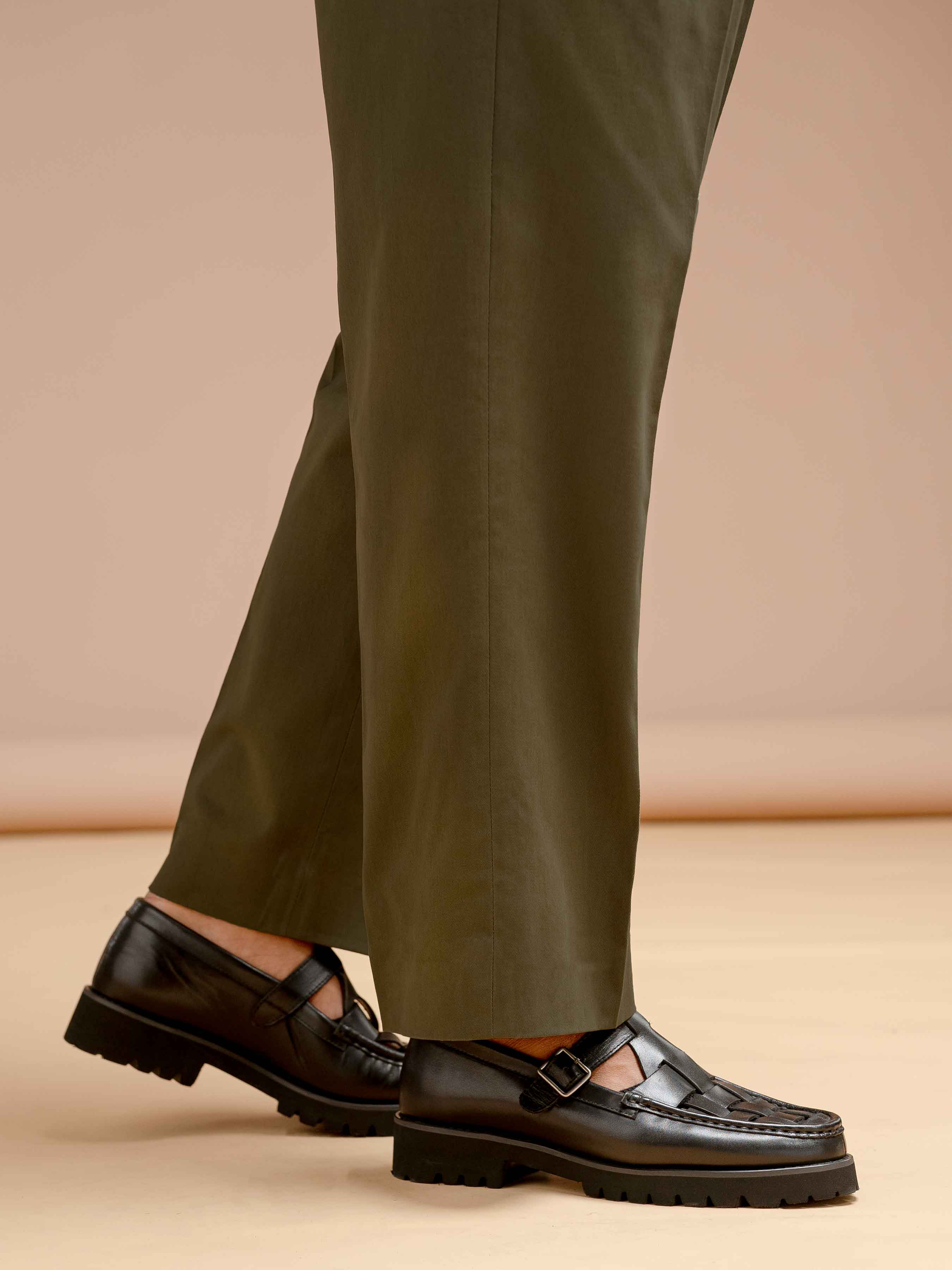 Venezia Pleated Trousers - Green (Wide Fit)