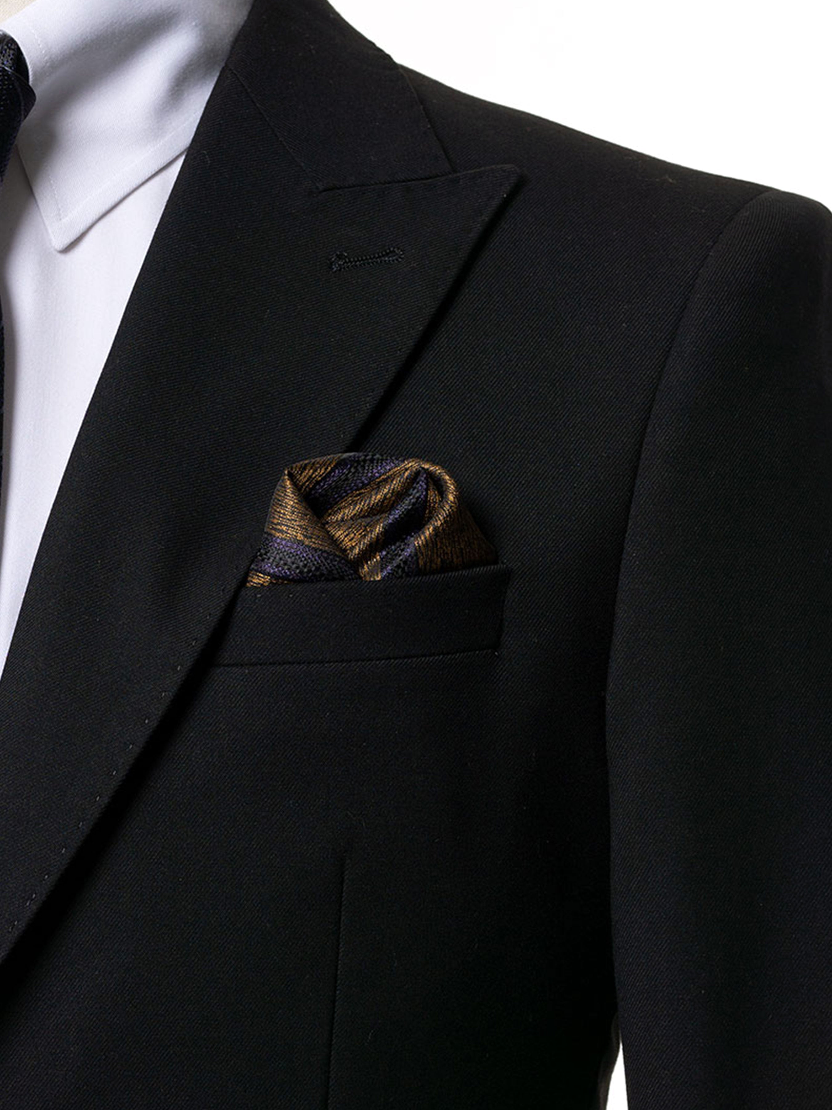 Stripe Pocket Square - Bronze with Space Blue - Zeve Shoes