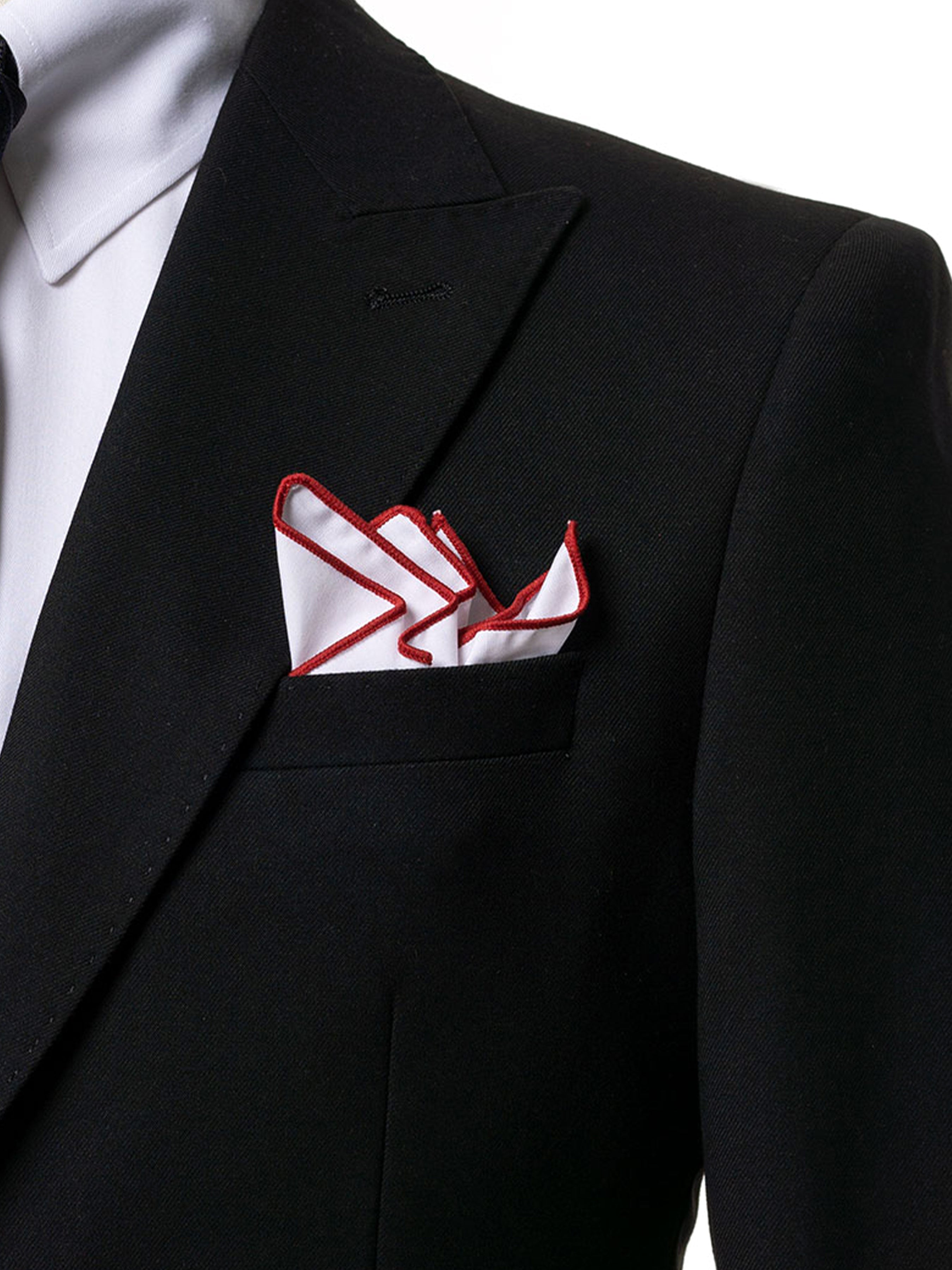 Cotton White Pocket Square with Contrast Piping - Zeve Shoes