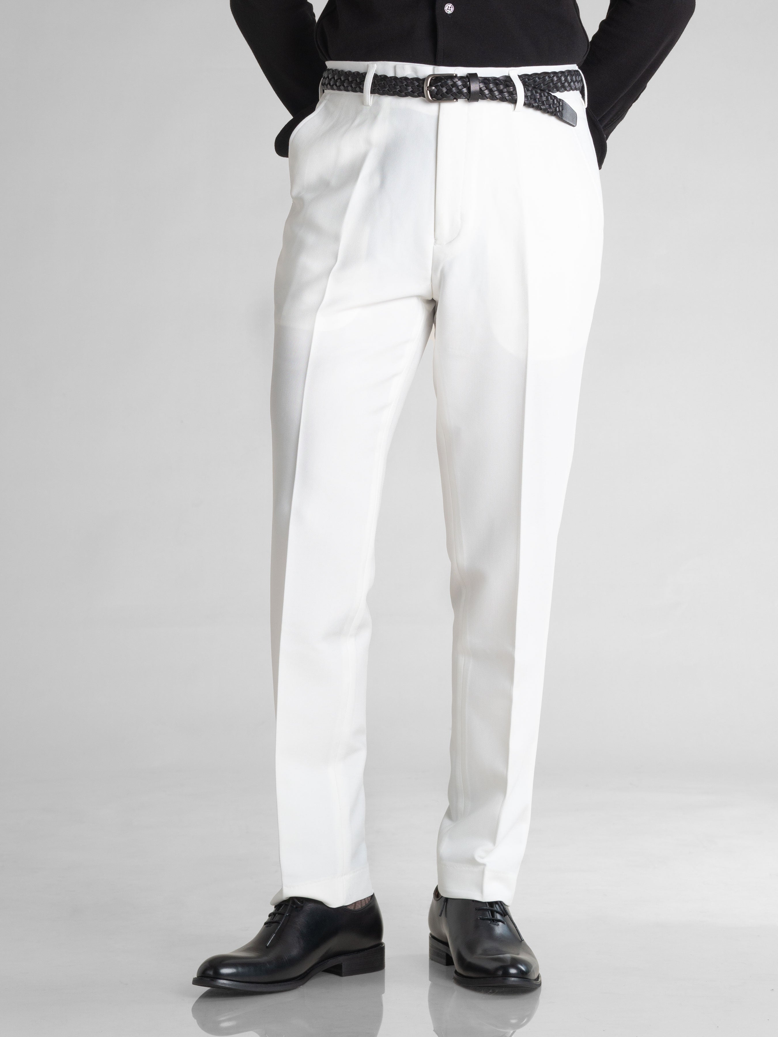 Trousers With Belt Loop - Pure White (Stretchable) - Zeve Shoes