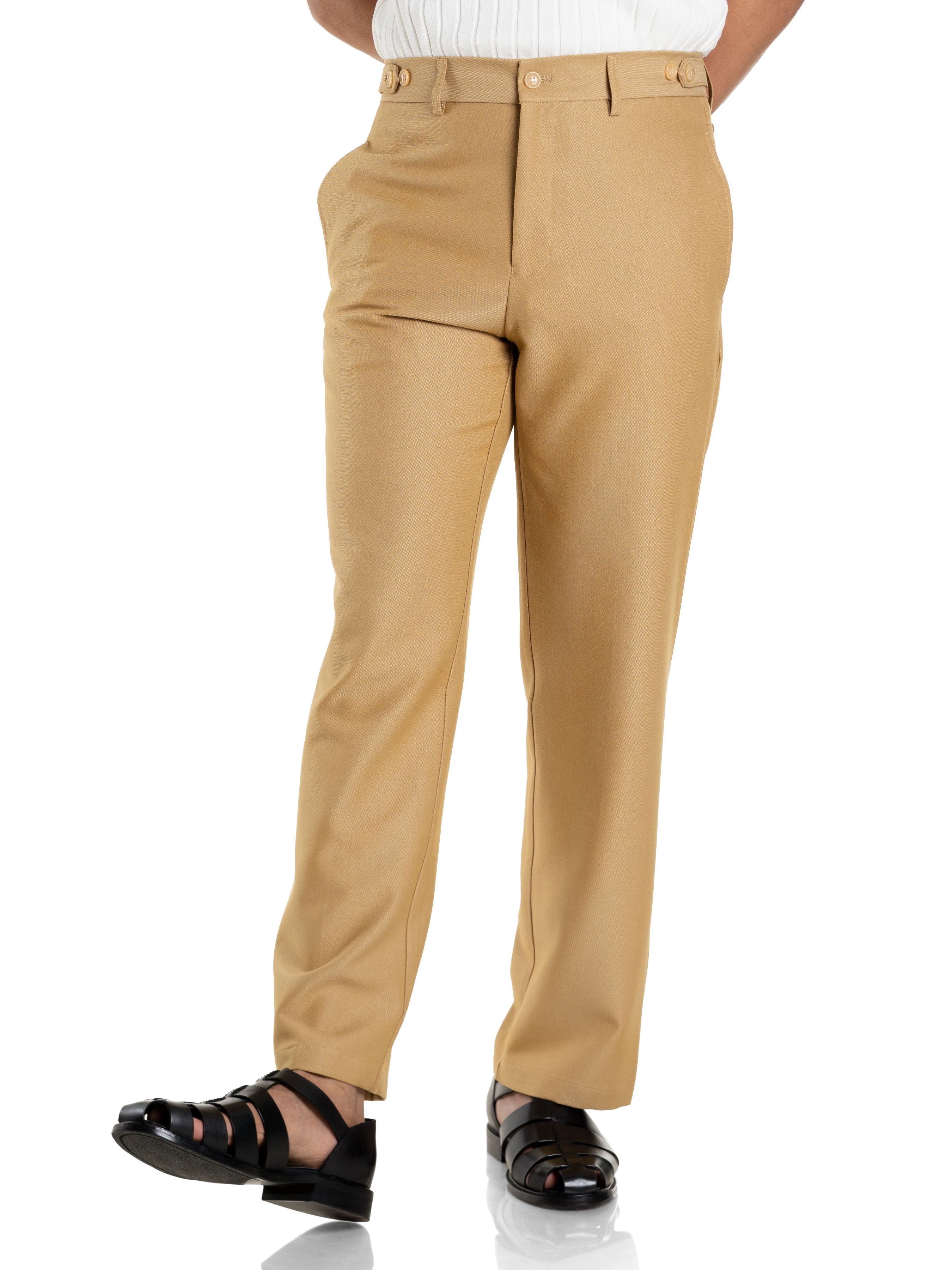 Trousers Belt Loop With Side Adjusters - Wheat (Straight Cut) - Zeve Shoes