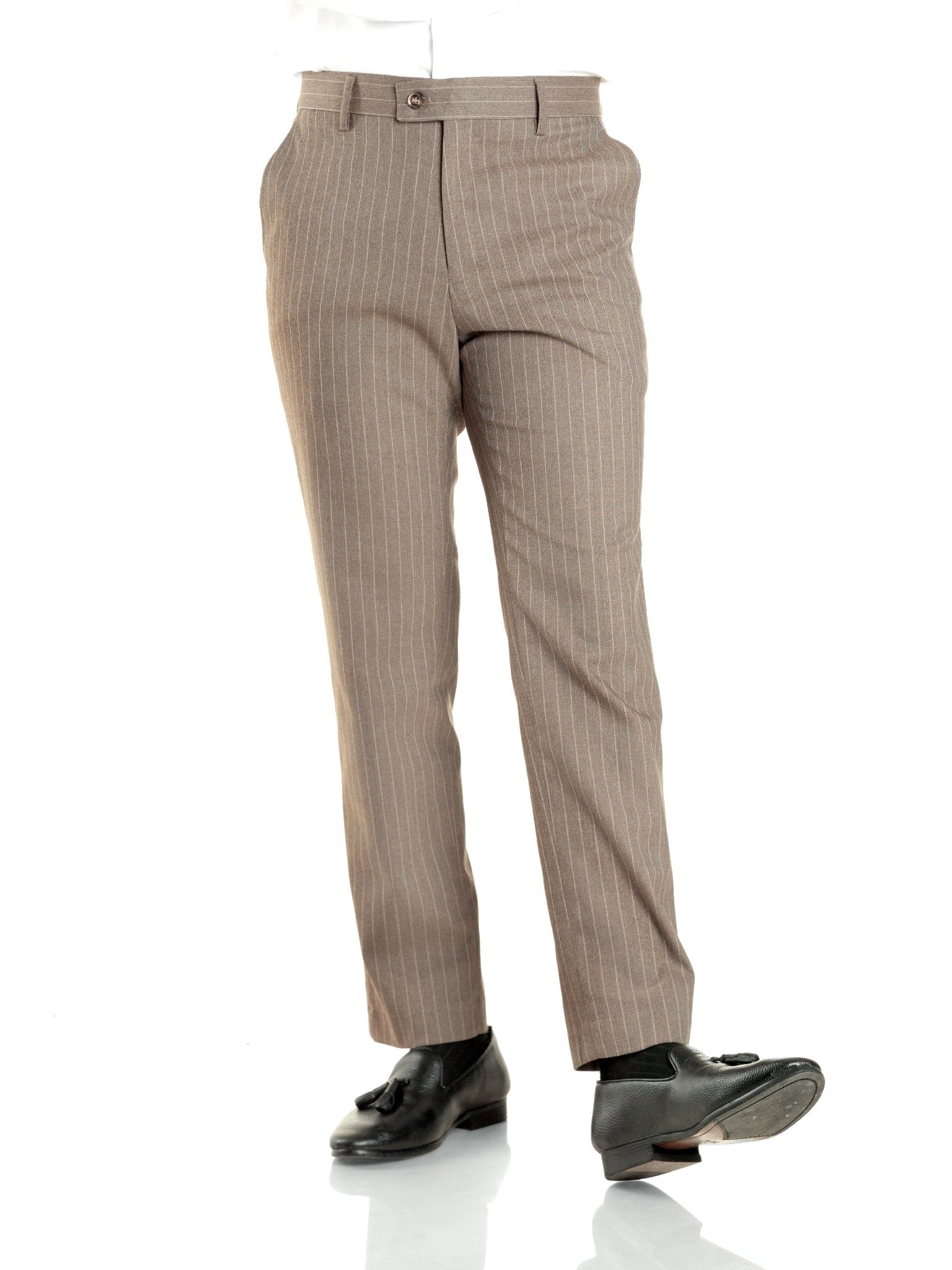 Trousers With Belt Loop - Brown Pinstripes (Stretchable) - Zeve Shoes