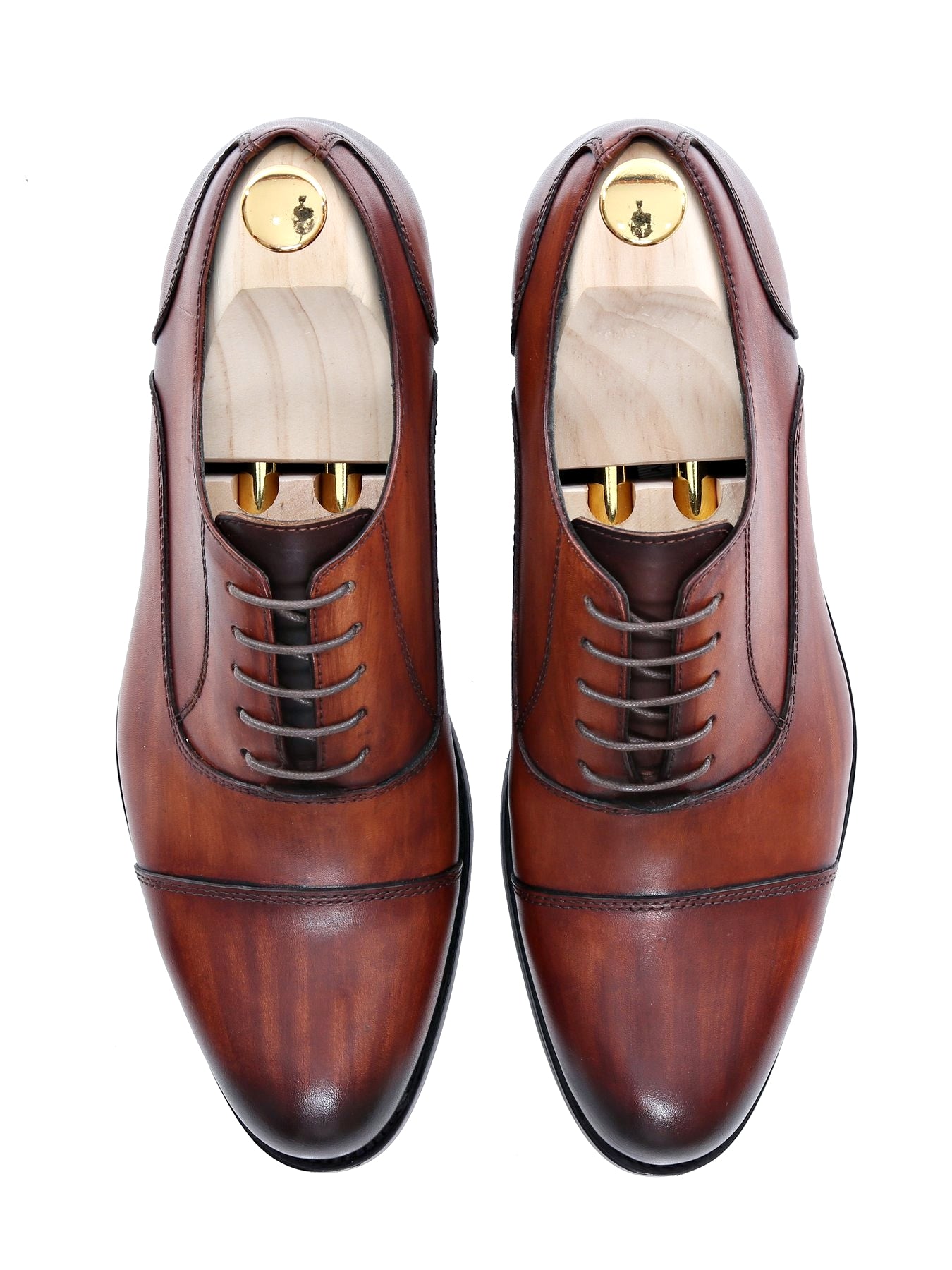 Oxford Cap Toe - Cognac Tan Lace Up (Hand Painted Patina) - Zeve Shoes