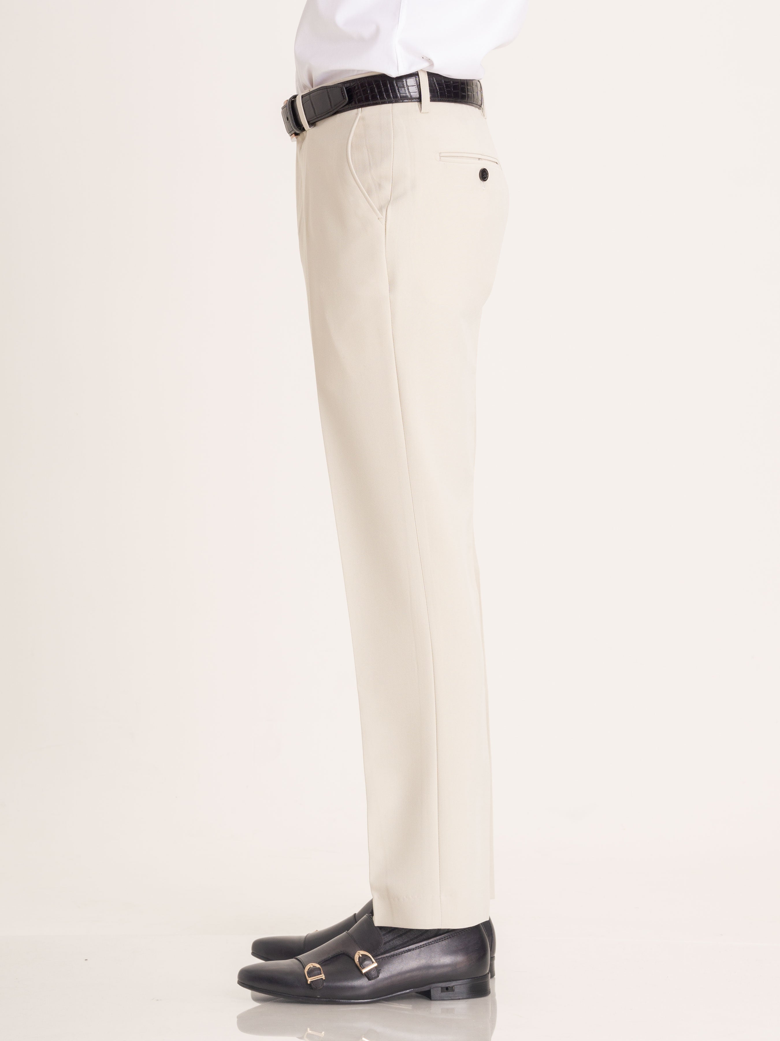 Trousers With Belt Loop - Sand White Plain (Stretchable) - Zeve Shoes