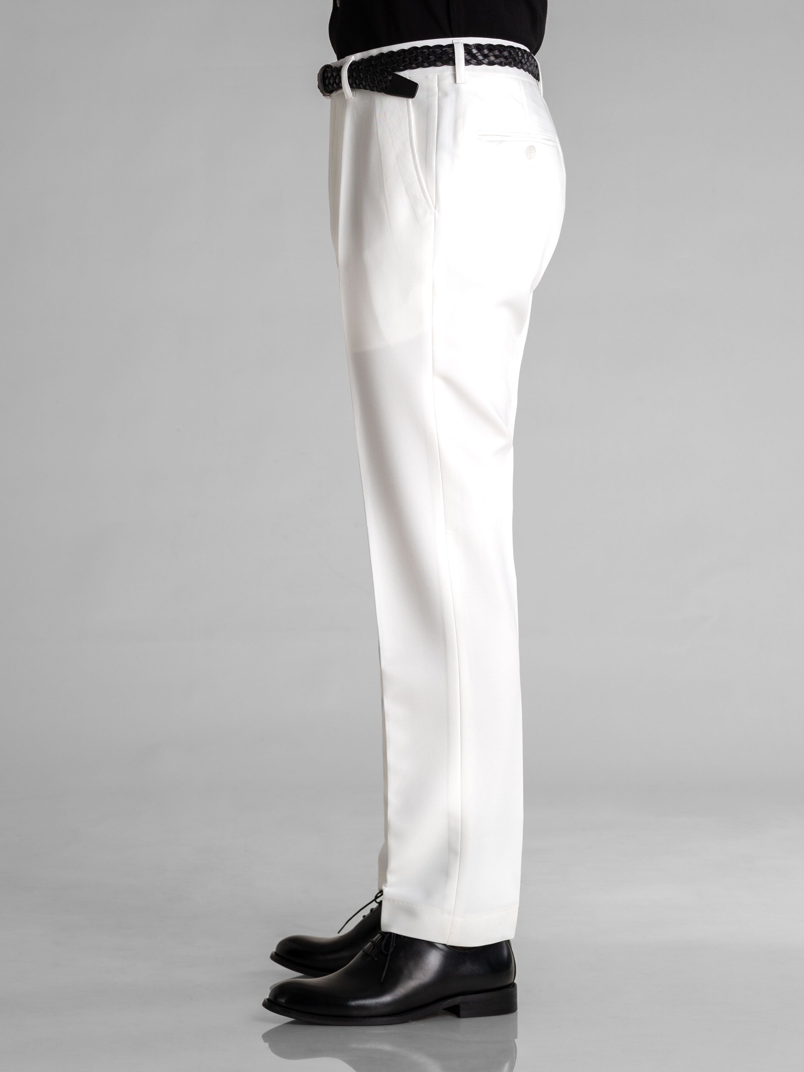 Trousers With Belt Loop - Pure White (Stretchable) - Zeve Shoes