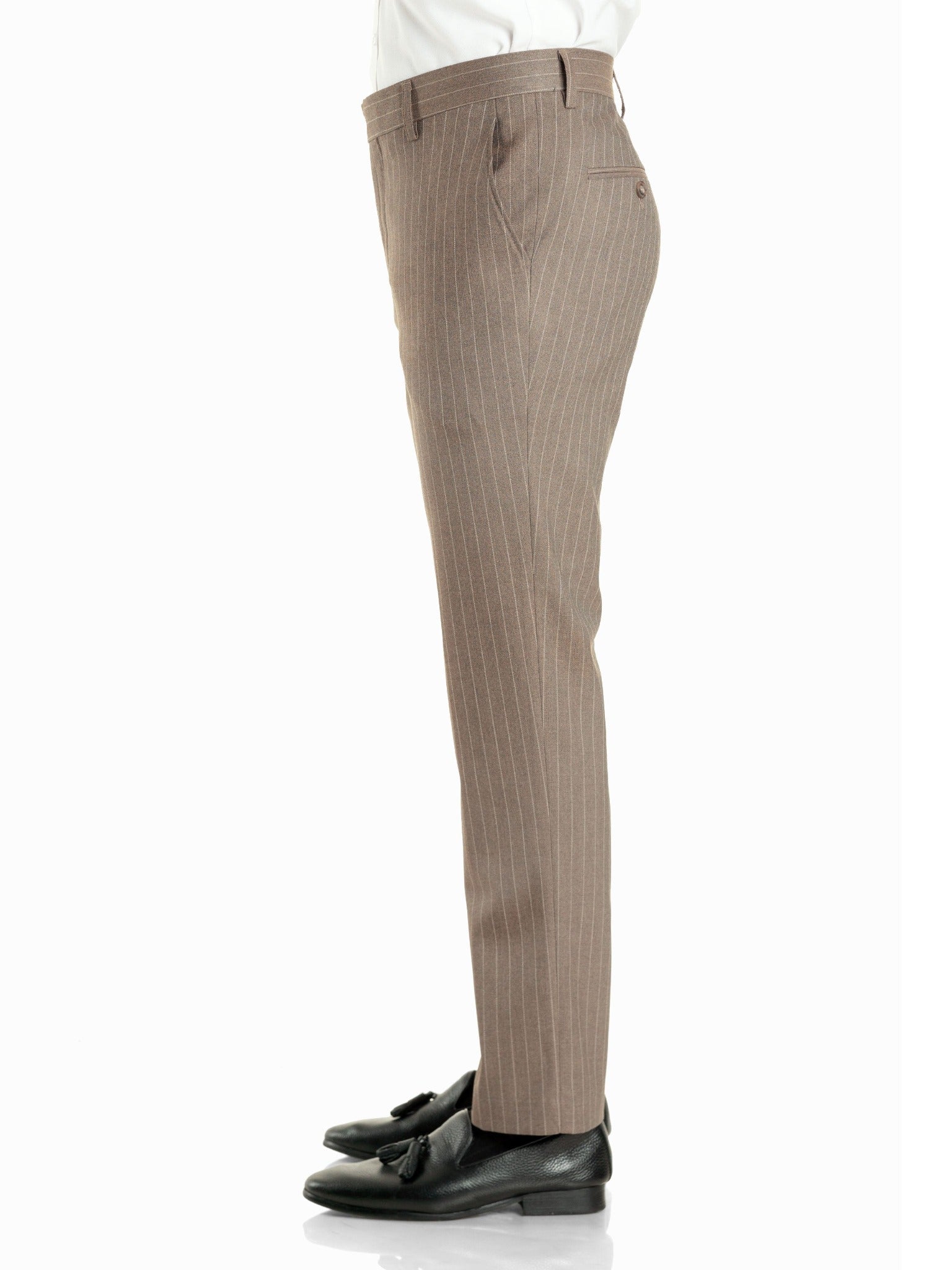 Trousers With Belt Loop - Brown Pinstripes (Stretchable) - Zeve Shoes