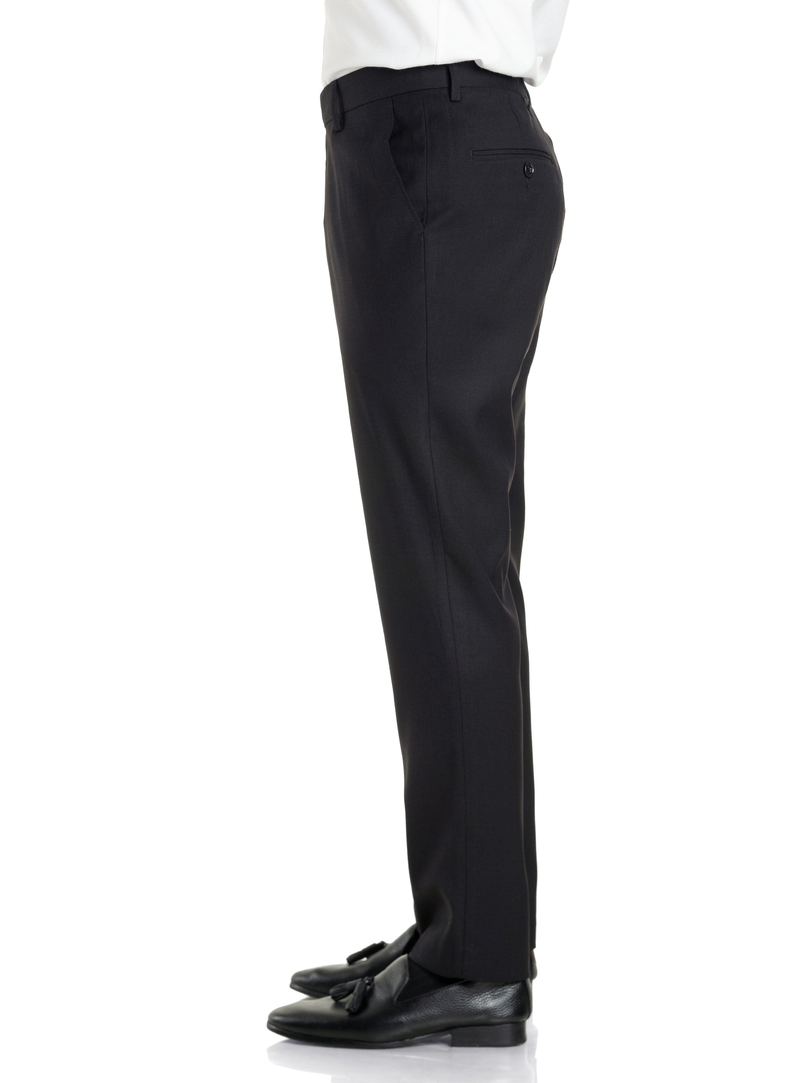 Trousers With Belt Loop - Jet Black Plain (Stretchable) - Zeve Shoes