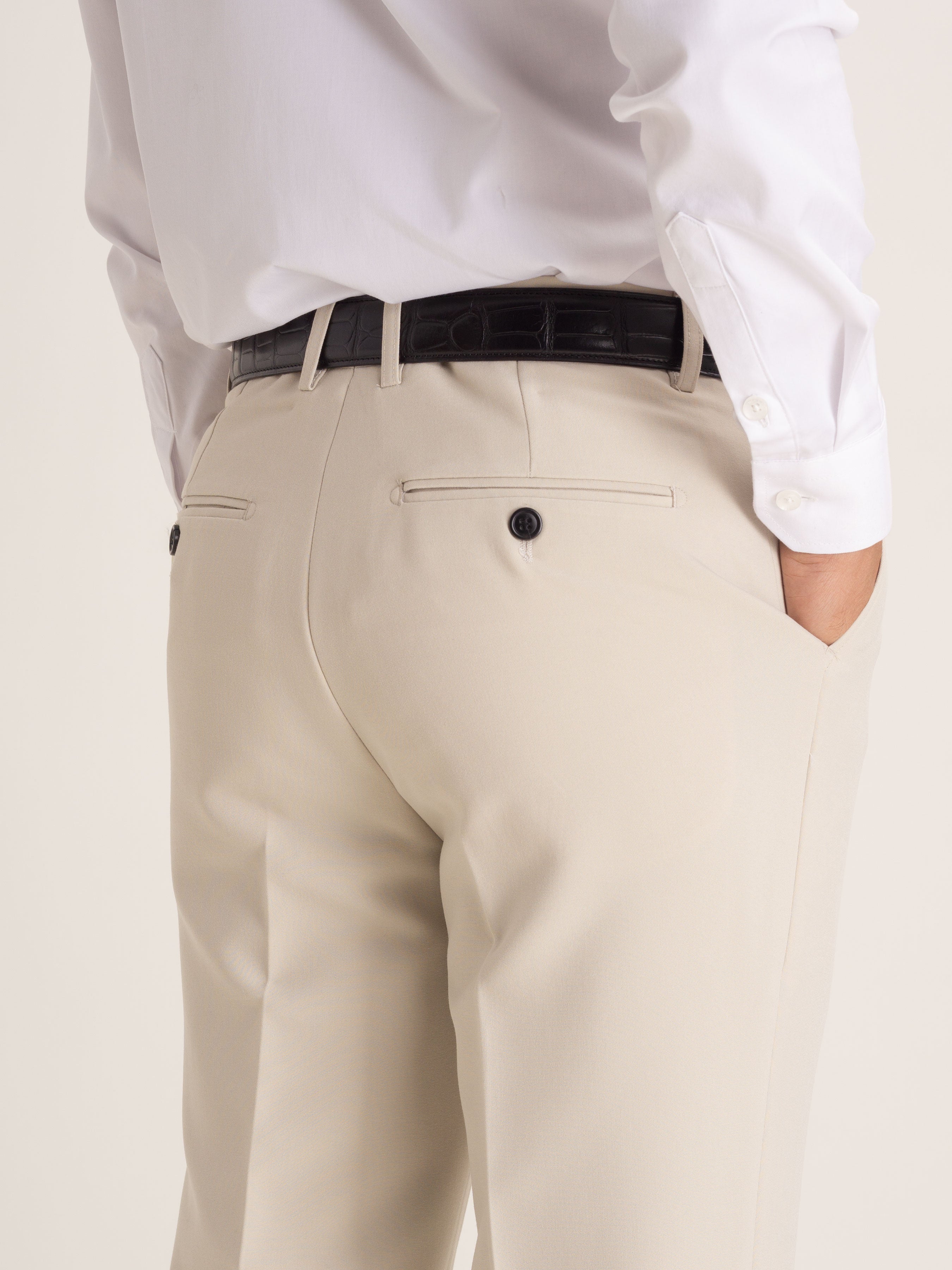 Trousers With Belt Loop - Sand White Plain (Stretchable) - Zeve Shoes