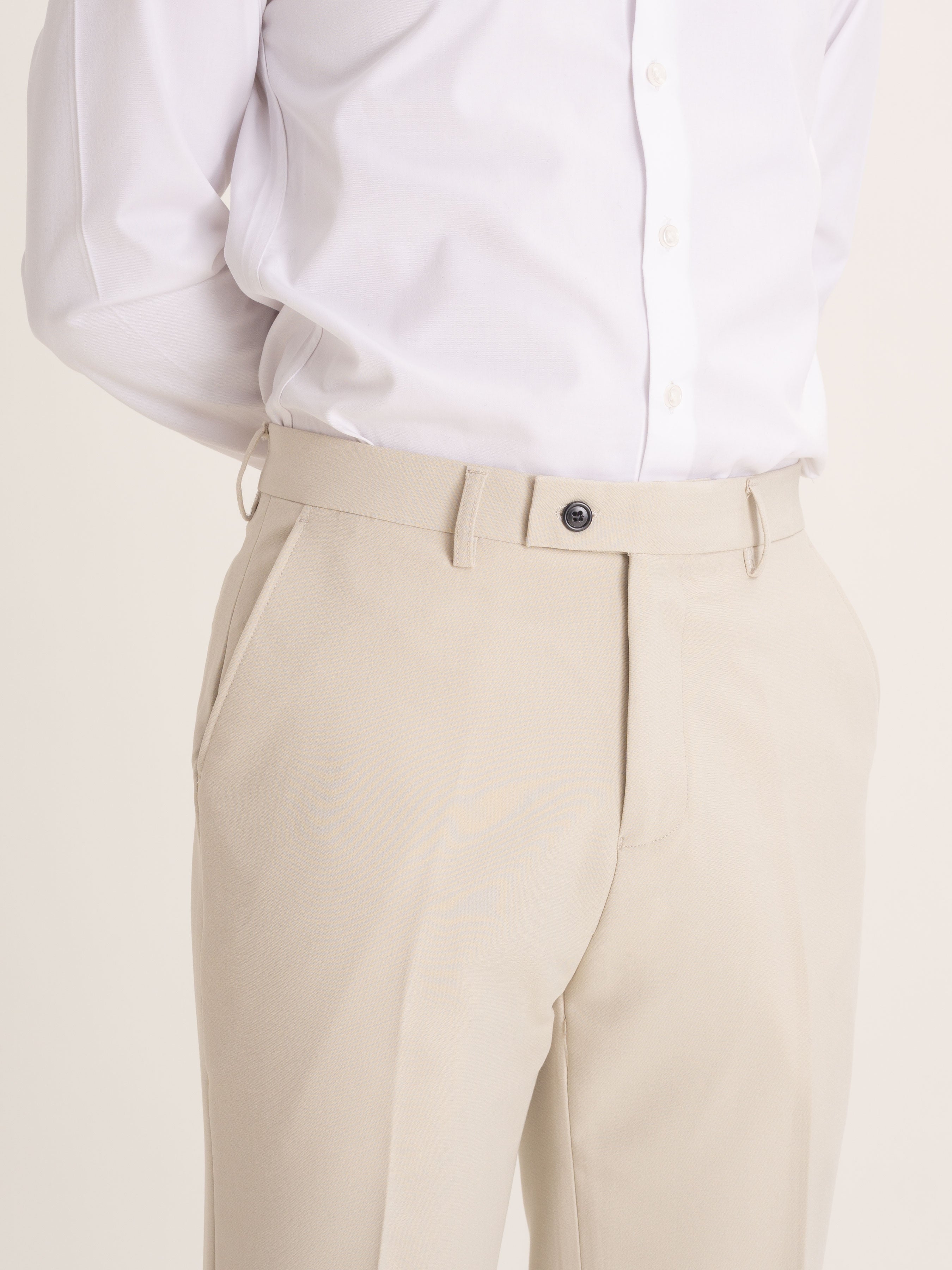 Trousers With Belt Loop - Sand White Plain (Stretchable) - Zeve Shoes