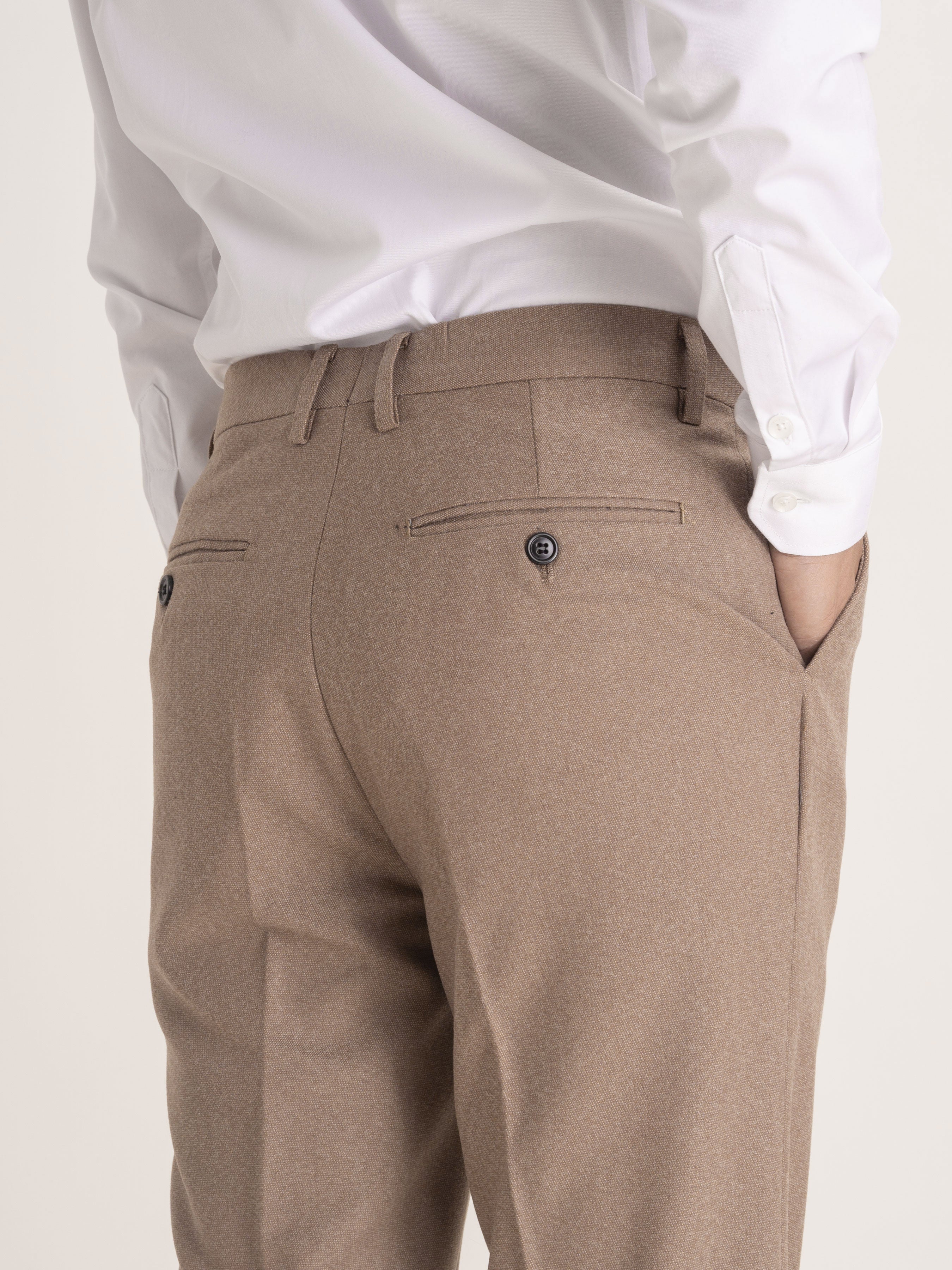 Trousers With Belt Loop - Light Brown Plain (Stretchable) - Zeve Shoes