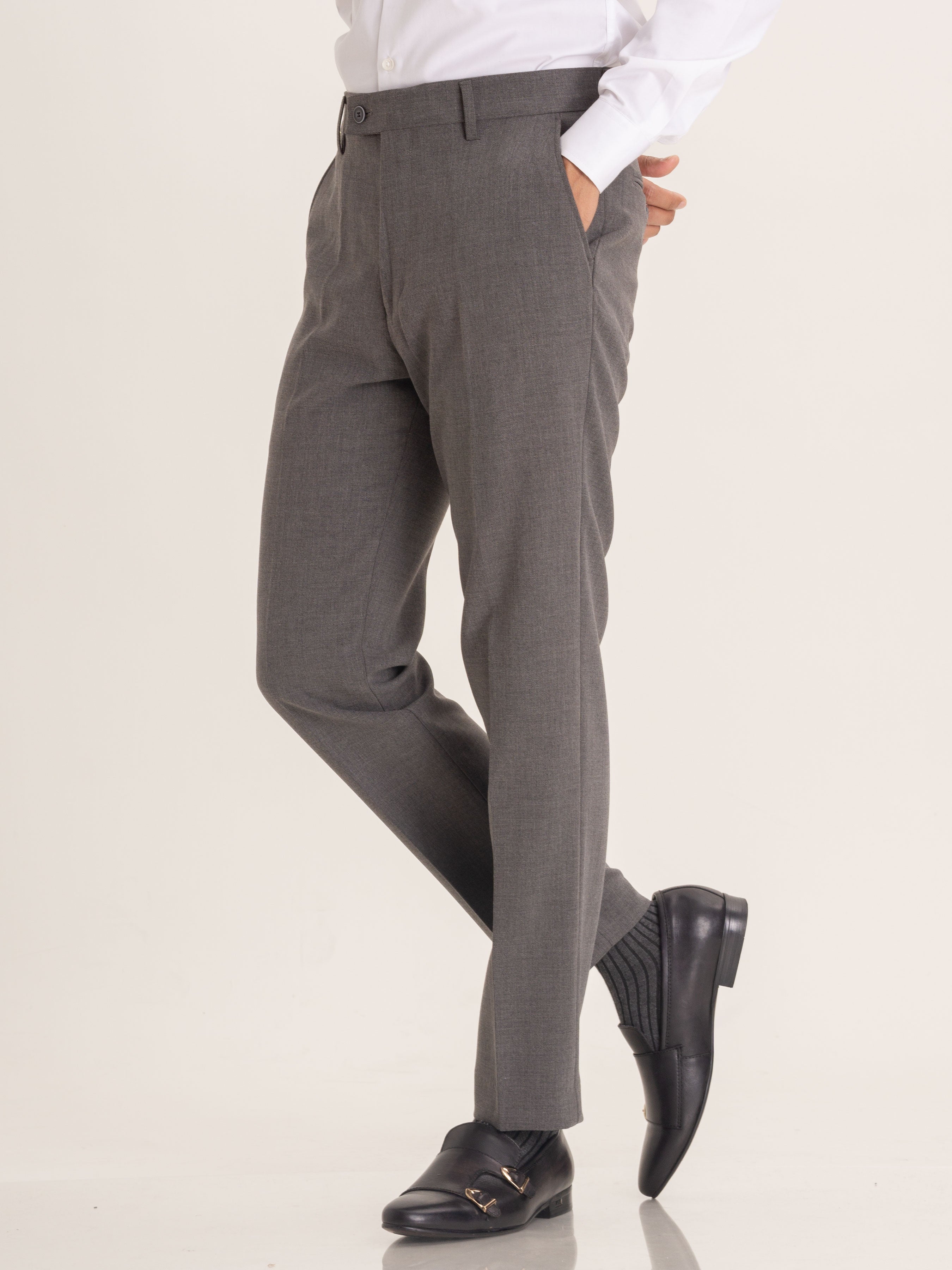 Trousers With Belt Loop - Grey Plain (Stretchable) - Zeve Shoes