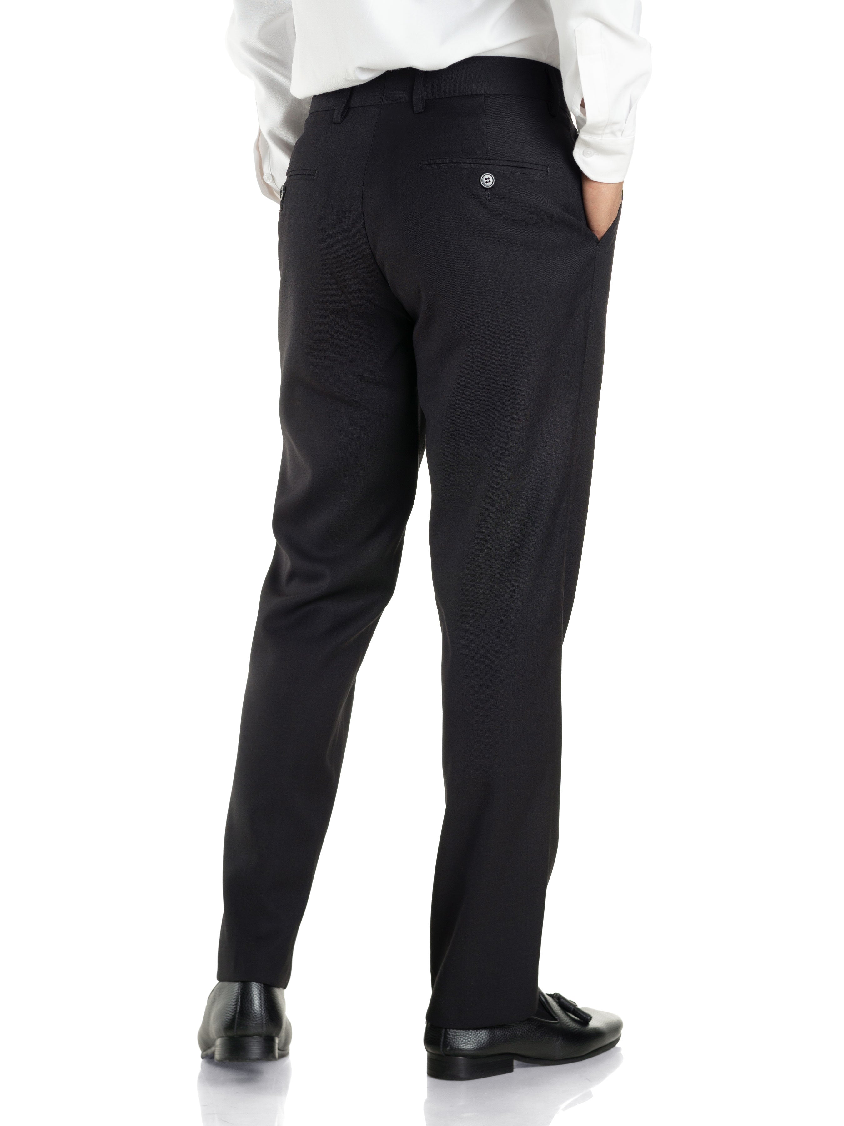 Trousers With Belt Loop - Jet Black Plain (Stretchable) - Zeve Shoes