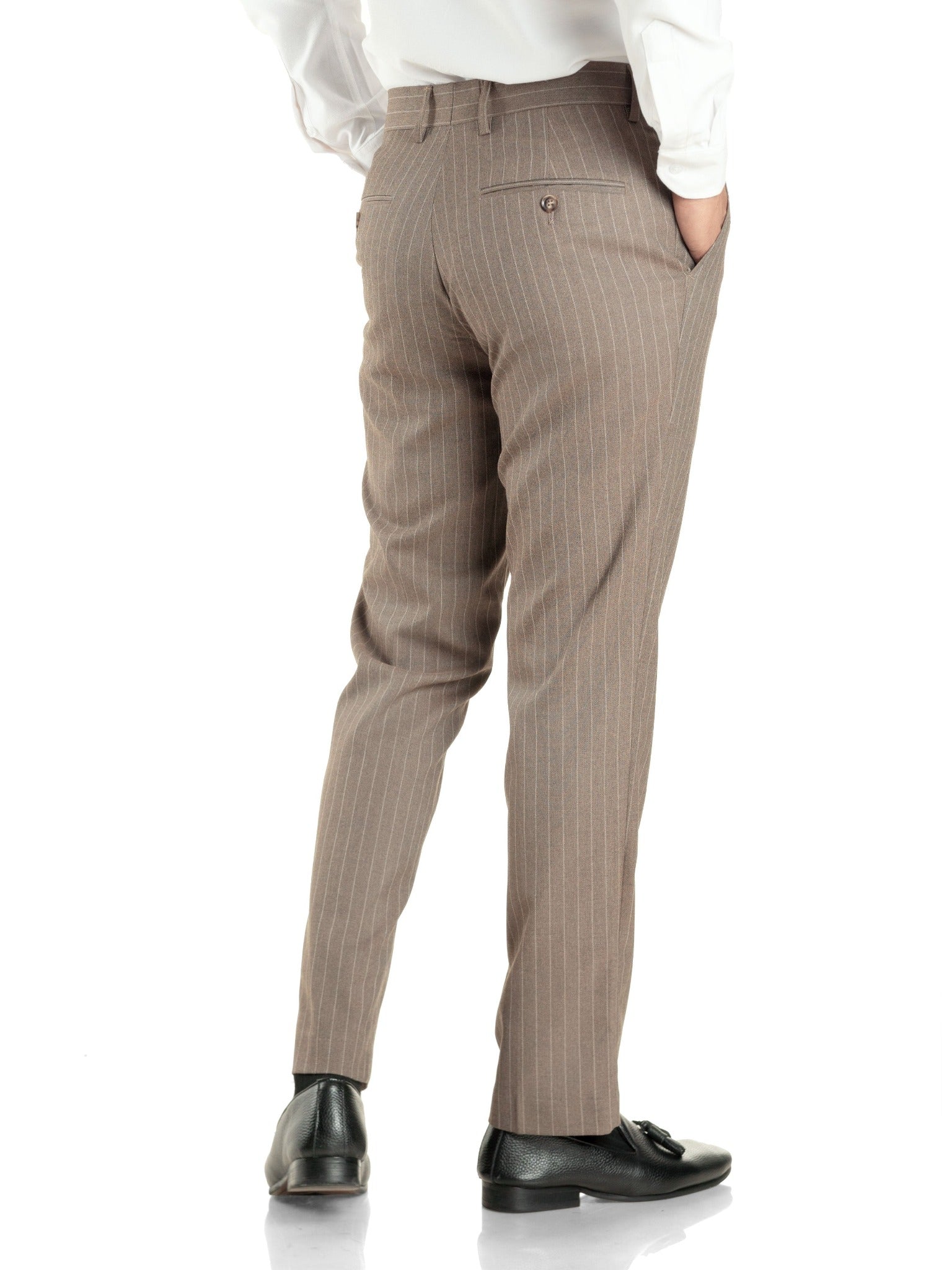 Trousers With Belt Loop - Brown Pinstripes (Stretchable) - Zeve Shoes