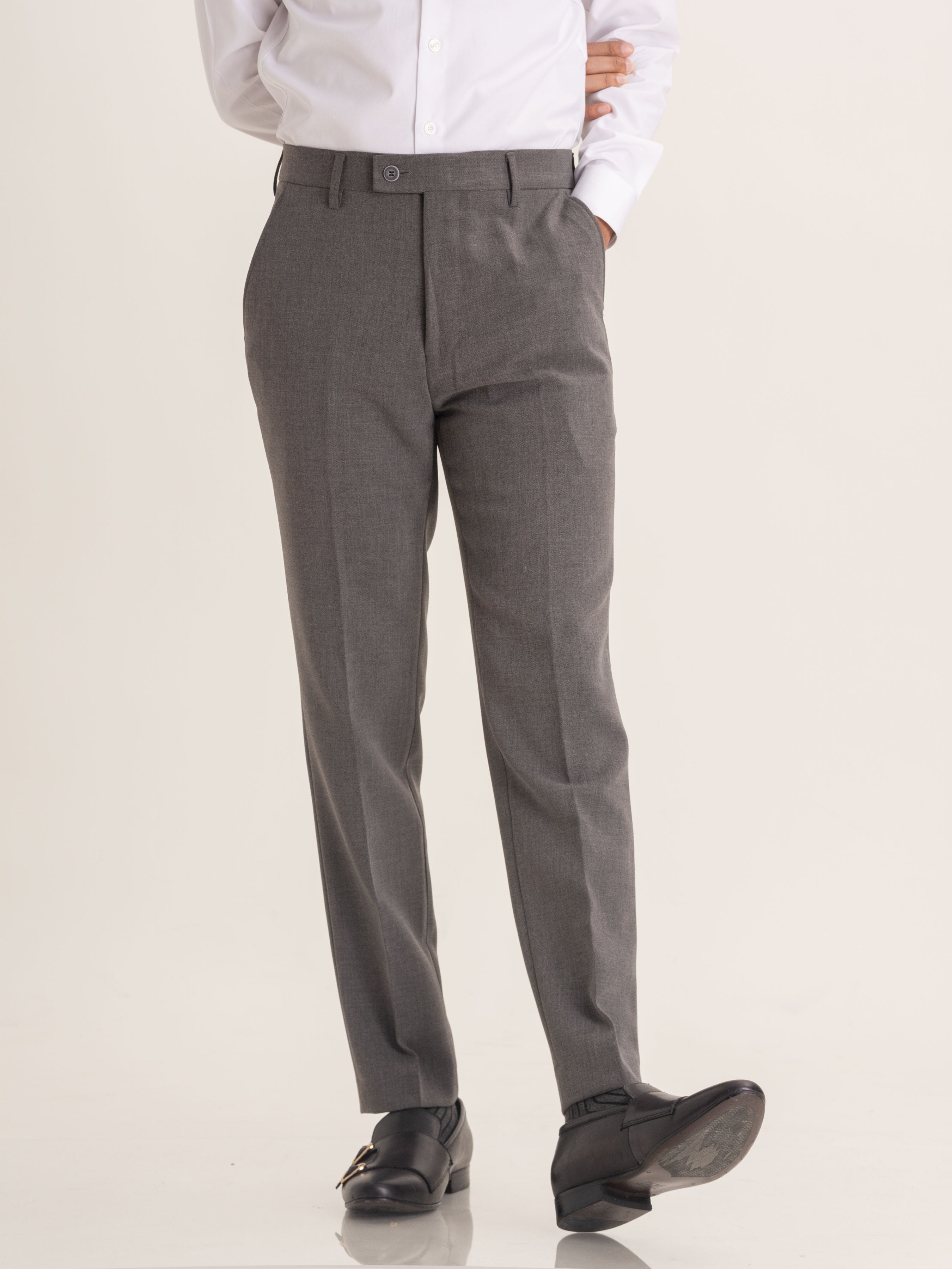 Trousers With Belt Loop - Grey Plain (Stretchable) - Zeve Shoes
