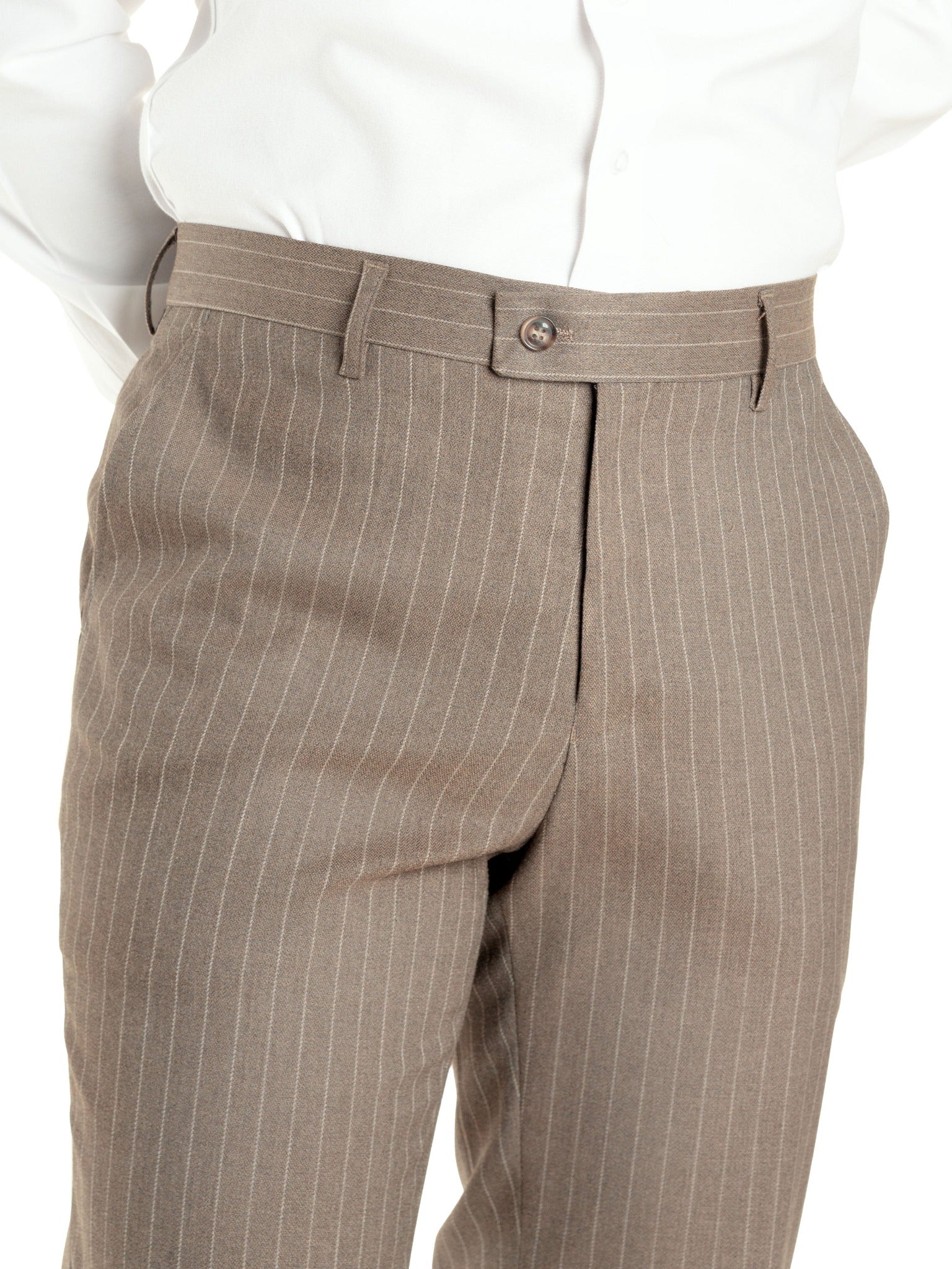 Trousers With Belt Loop - Brown Pinstripes (Stretchable) - Zeve Shoes
