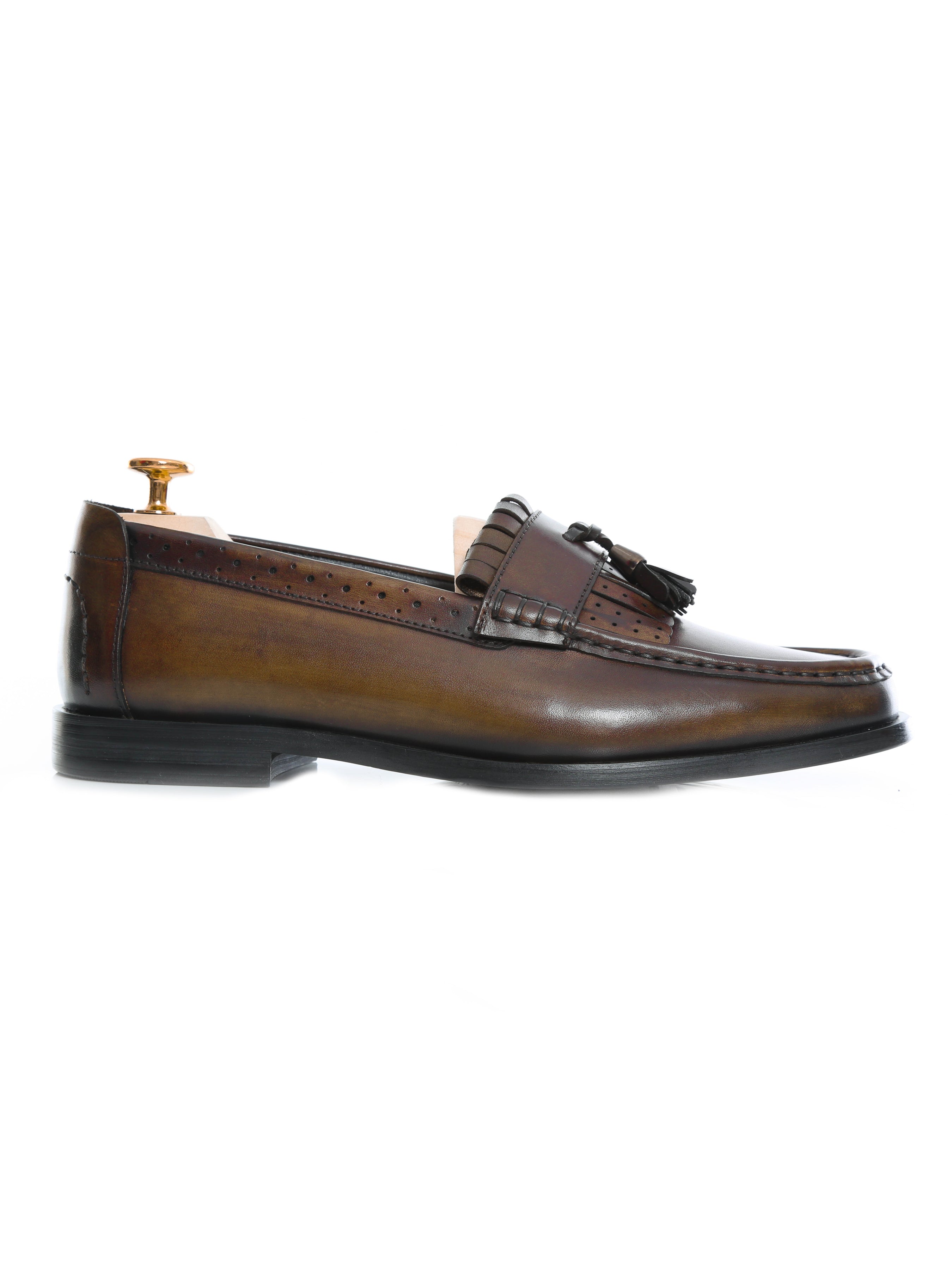 Fringe Classic Loafer - Khakis with Tassel (Hand Painted Patina) - Zeve Shoes